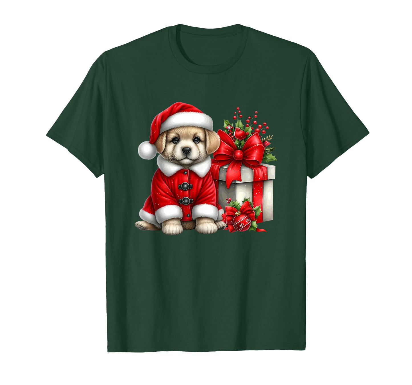 Adorable Santa Puppy with Holiday Box T-Shirt