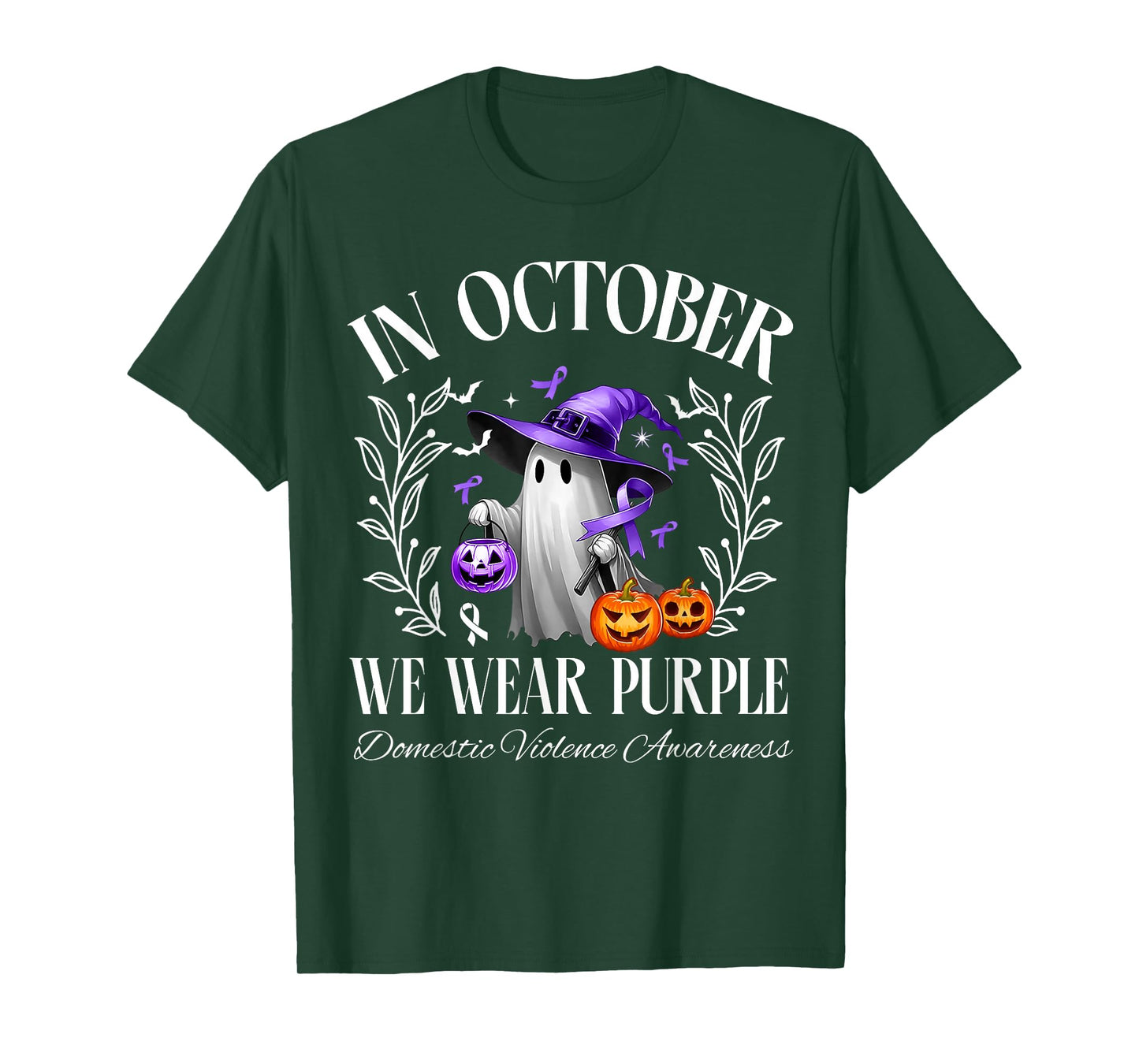 In October We Wear Purple Domestic Violence Ghost Halloween T-Shirt
