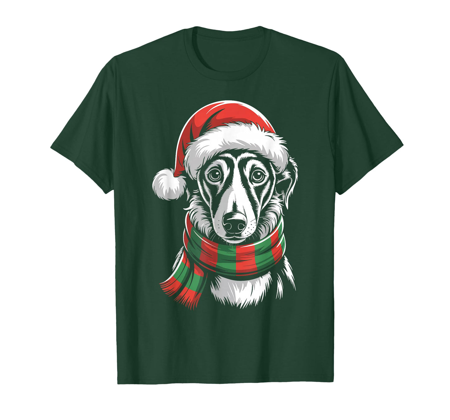 Greyhound Dog Xmas Santa Hat Scarf Christmas Costume T-Shirt