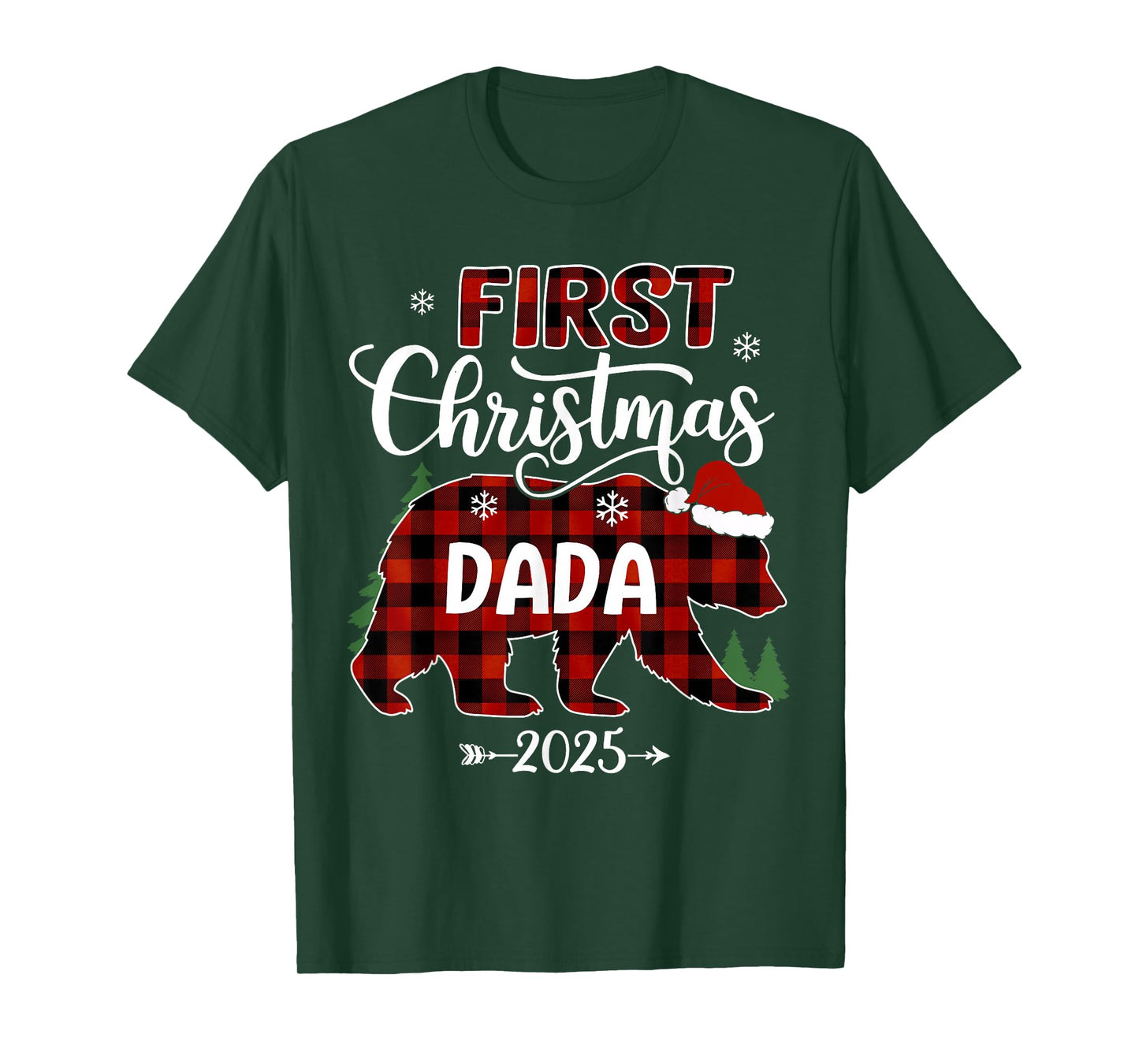 Pregnancy First Christmas Dada Red Plaid Bear Santa 2025 T-Shirt