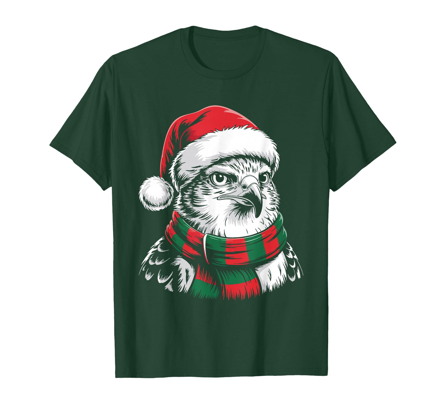 Hawk Xmas Santa Hat Scarf Christmas Costume T-Shirt