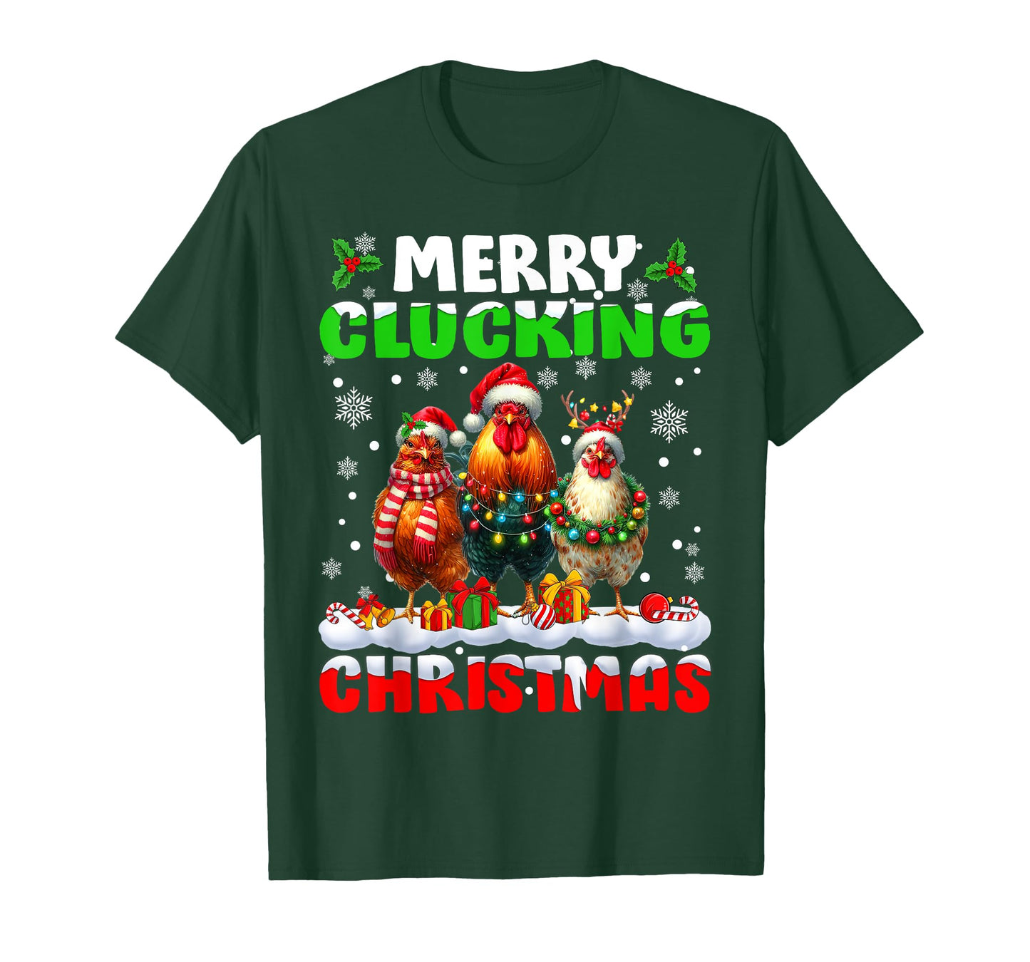 Merry Clucking Christmas Funny Chicken Santa Hat Xmas Pajama T-Shirt
