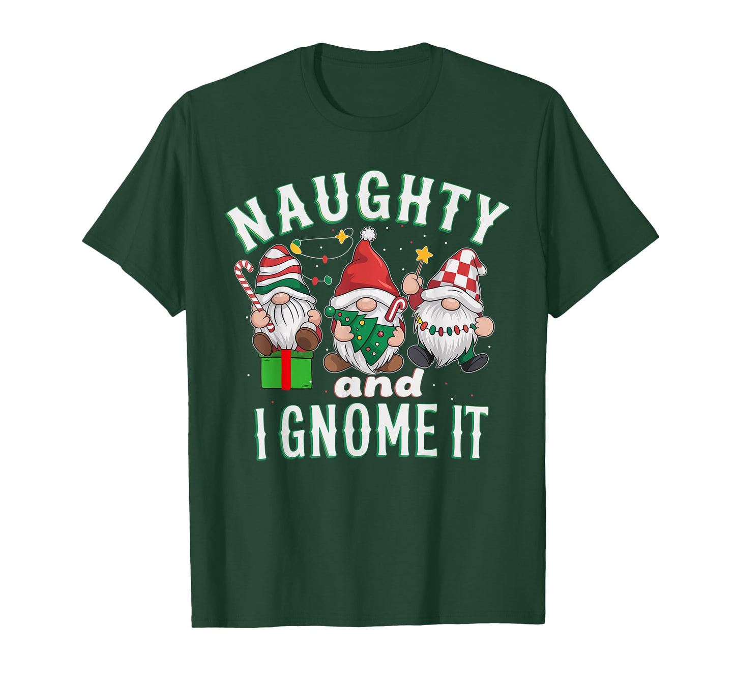 Naughty and I Gnome It Christmas Three Gnomies Matching Kids T-Shirt