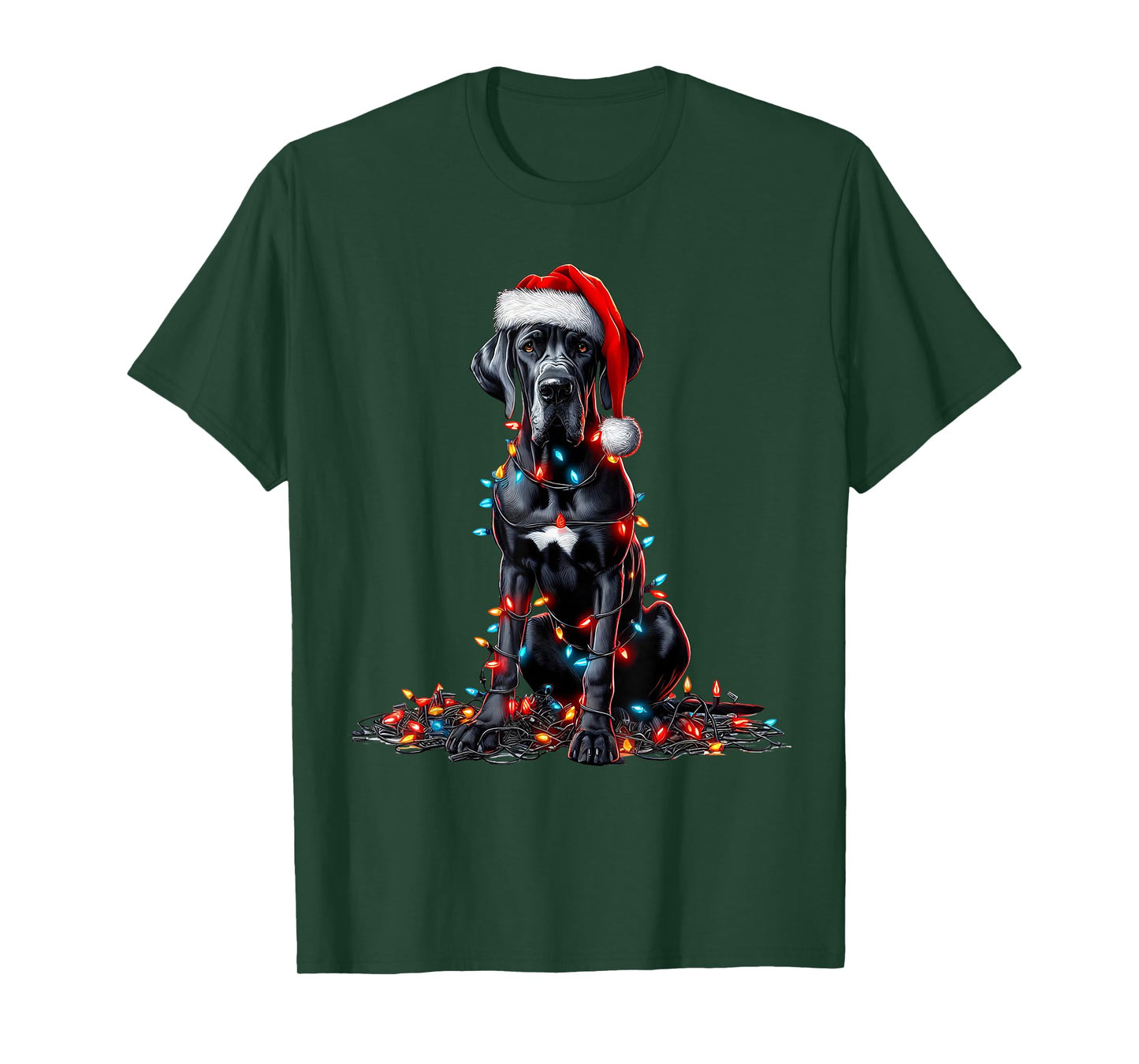 Great Dane Dog Christmas Lights Santa Hat Dog Lover T-Shirt