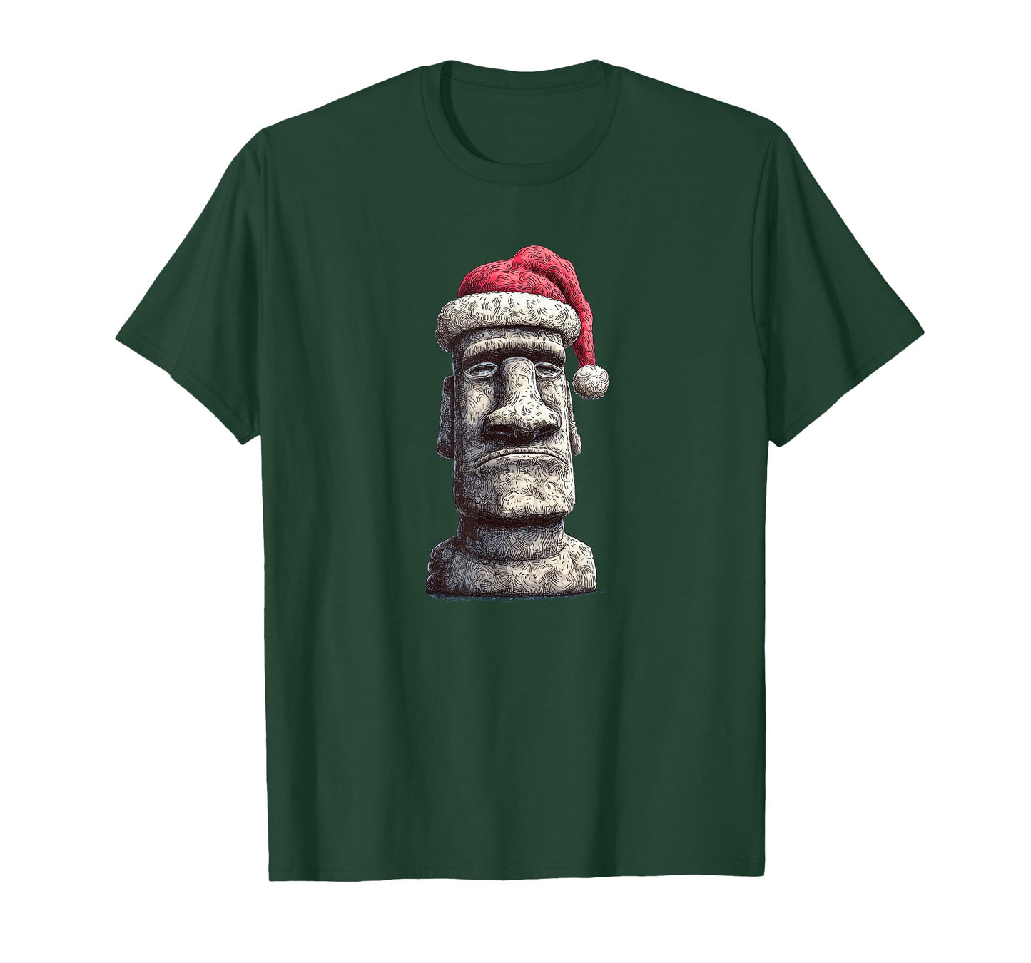 Moai Stone Statue in Santa Claus Hat for Adults and Kids T-Shirt
