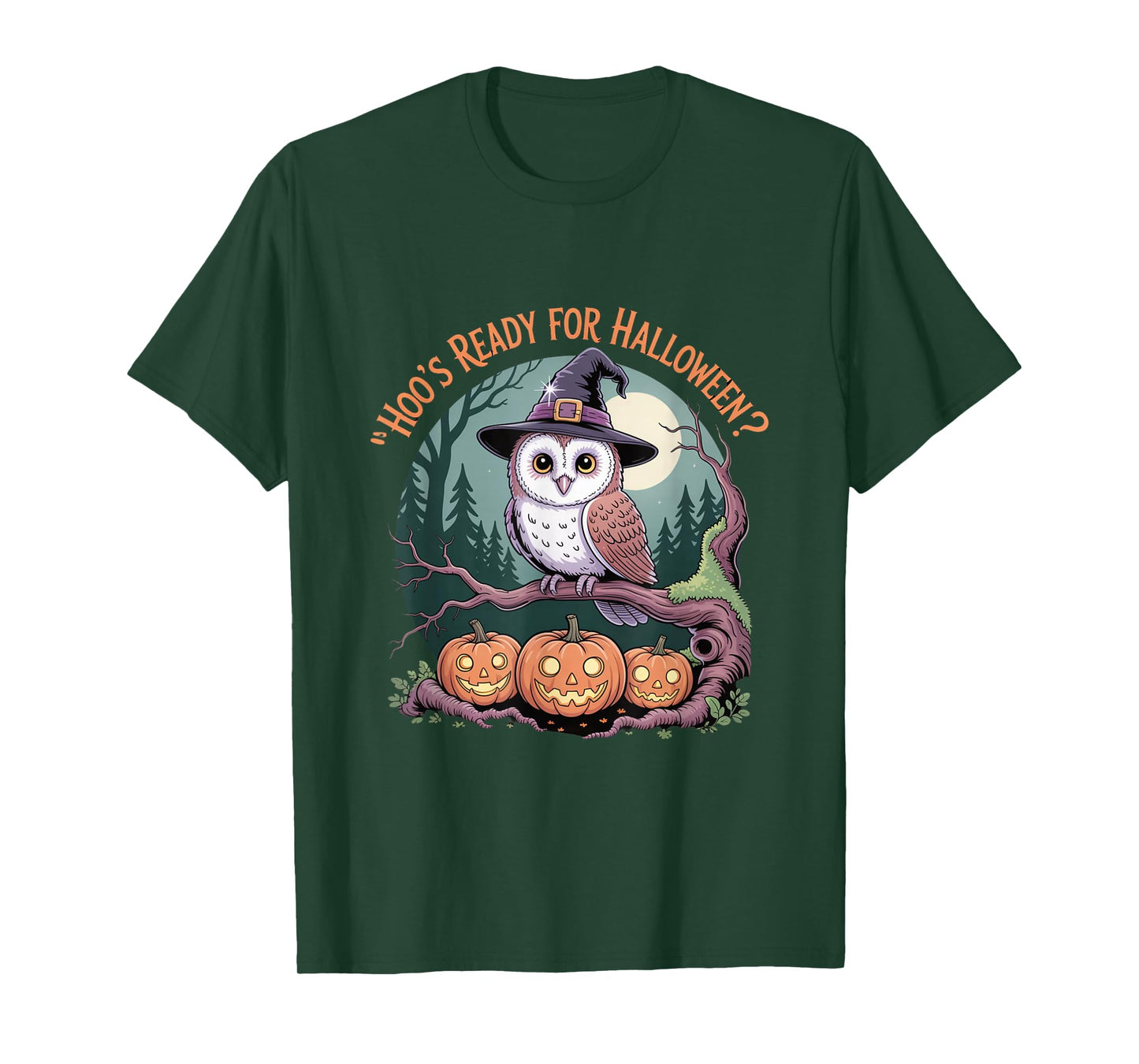 Hoo’s Ready for Halloween Owl Witch Hat Pumpkins Forest T-Shirt