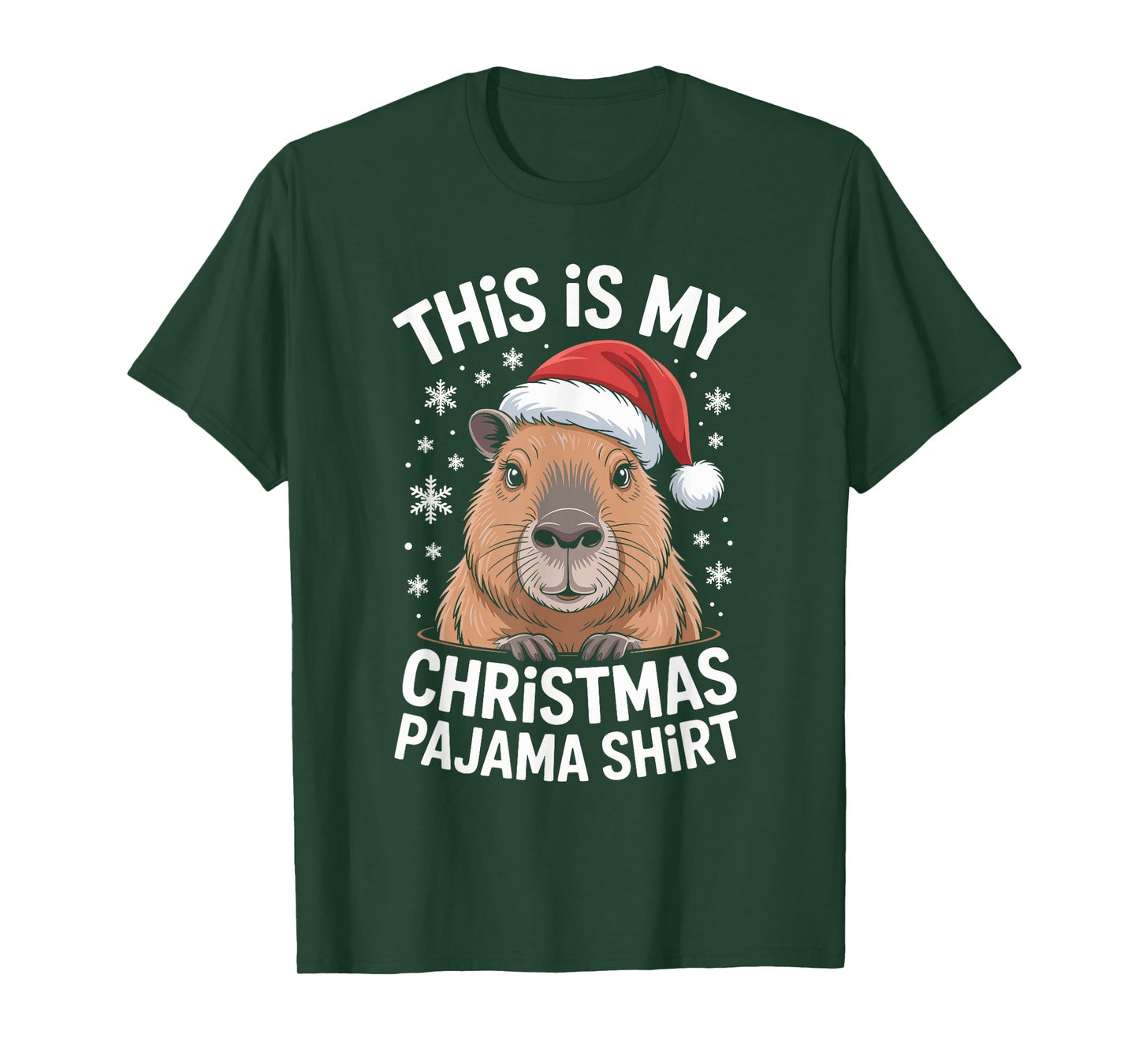 Funny Capybara Pajama Santa Hat Christmas Xmas T-Shirt