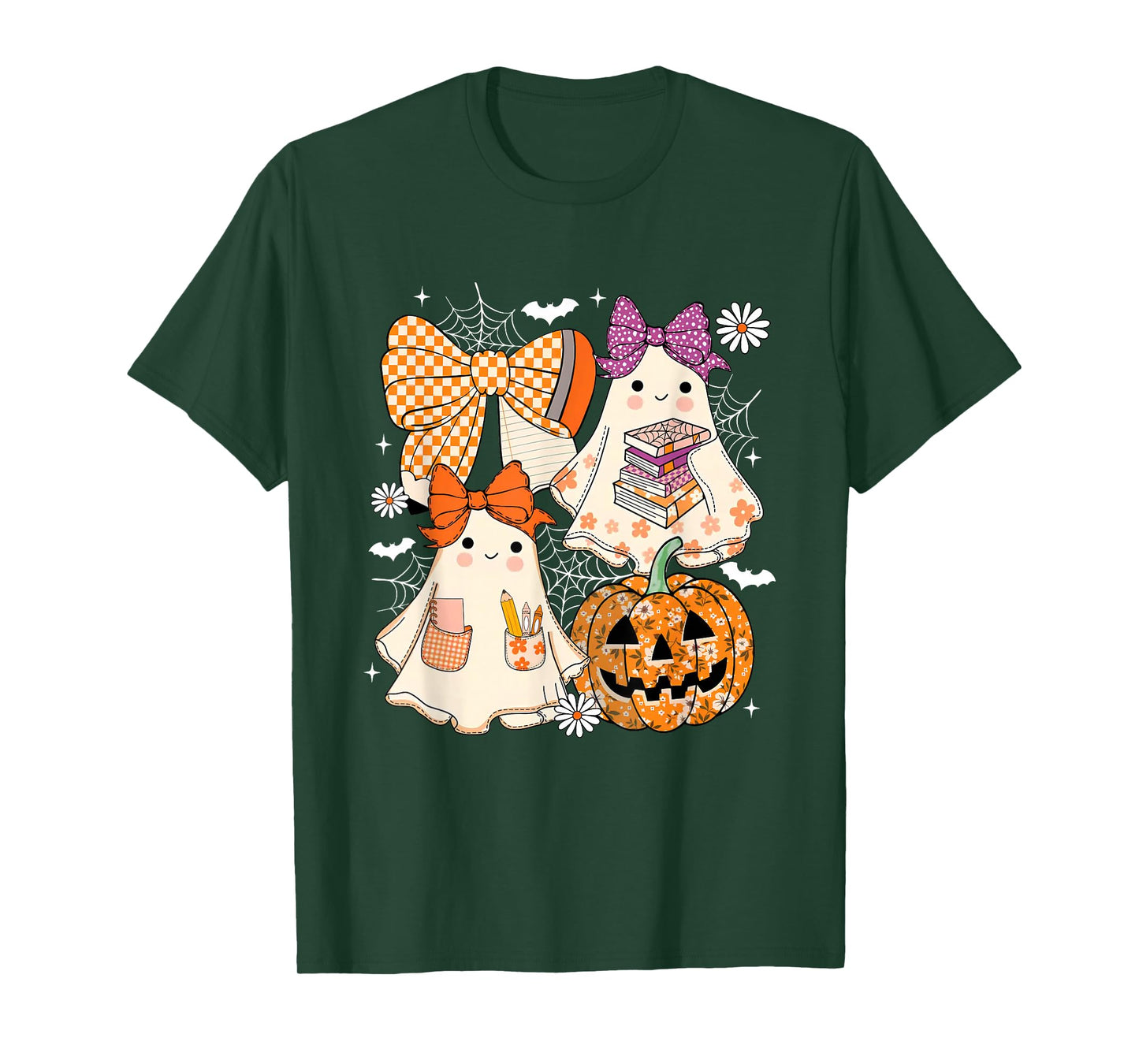 Coquette Floral Ghost Halloween Ghost Teacher Fall Vibes T-Shirt