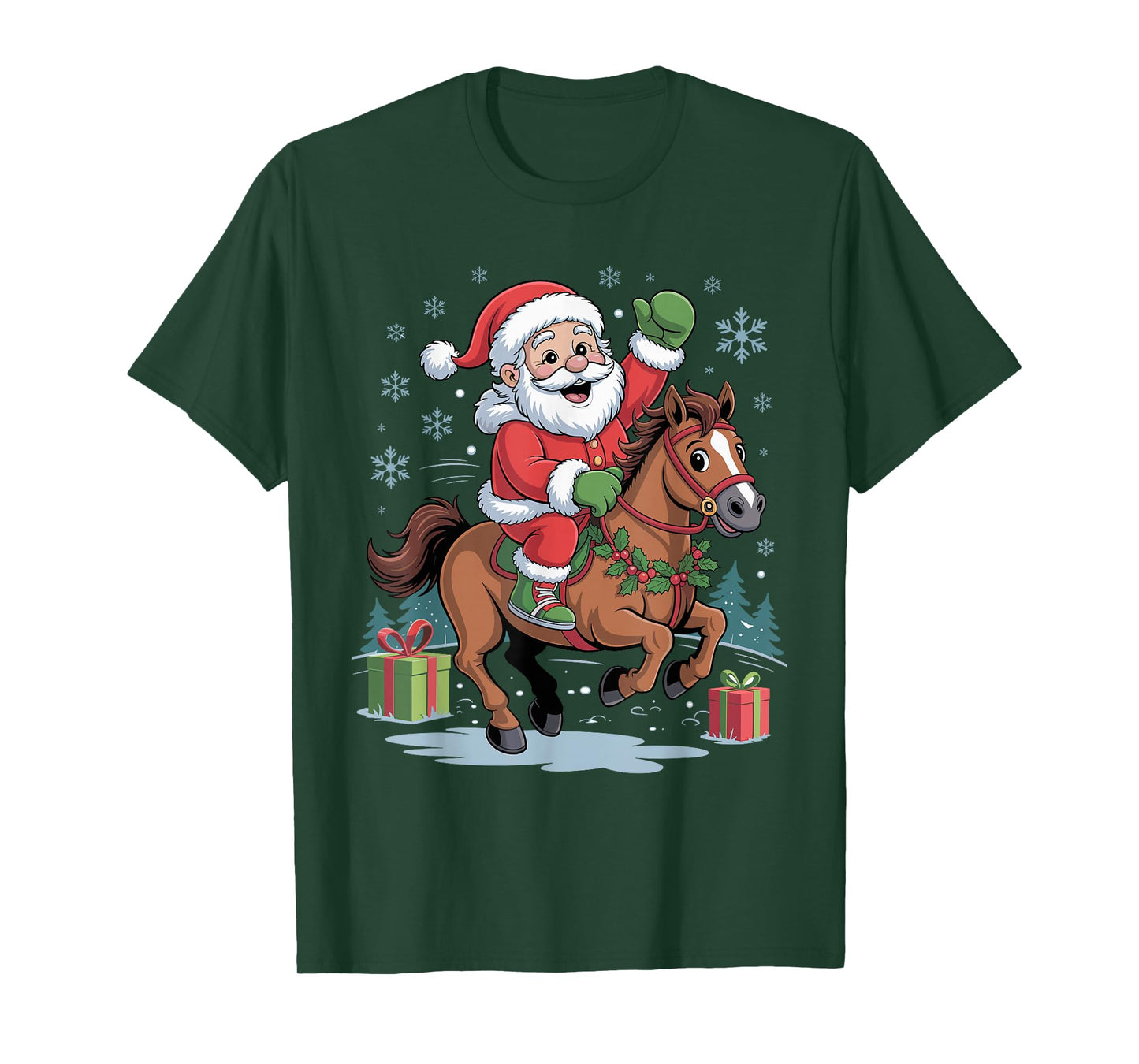 Santa Riding Horse Funny Equestrian Christmas Xmas Pajama T-Shirt