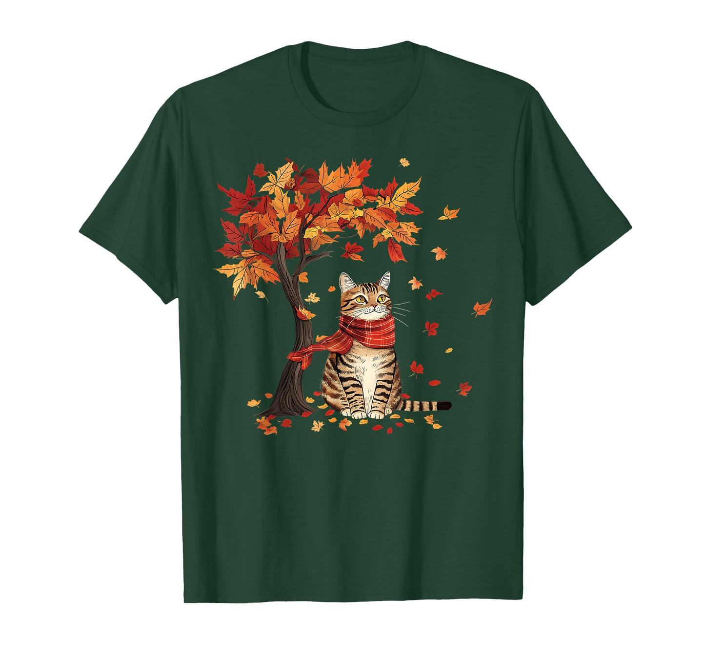 Cat Leaf Fall Tree Hello Autumn Thanksgiving It's Fall Y'all T-Shirt