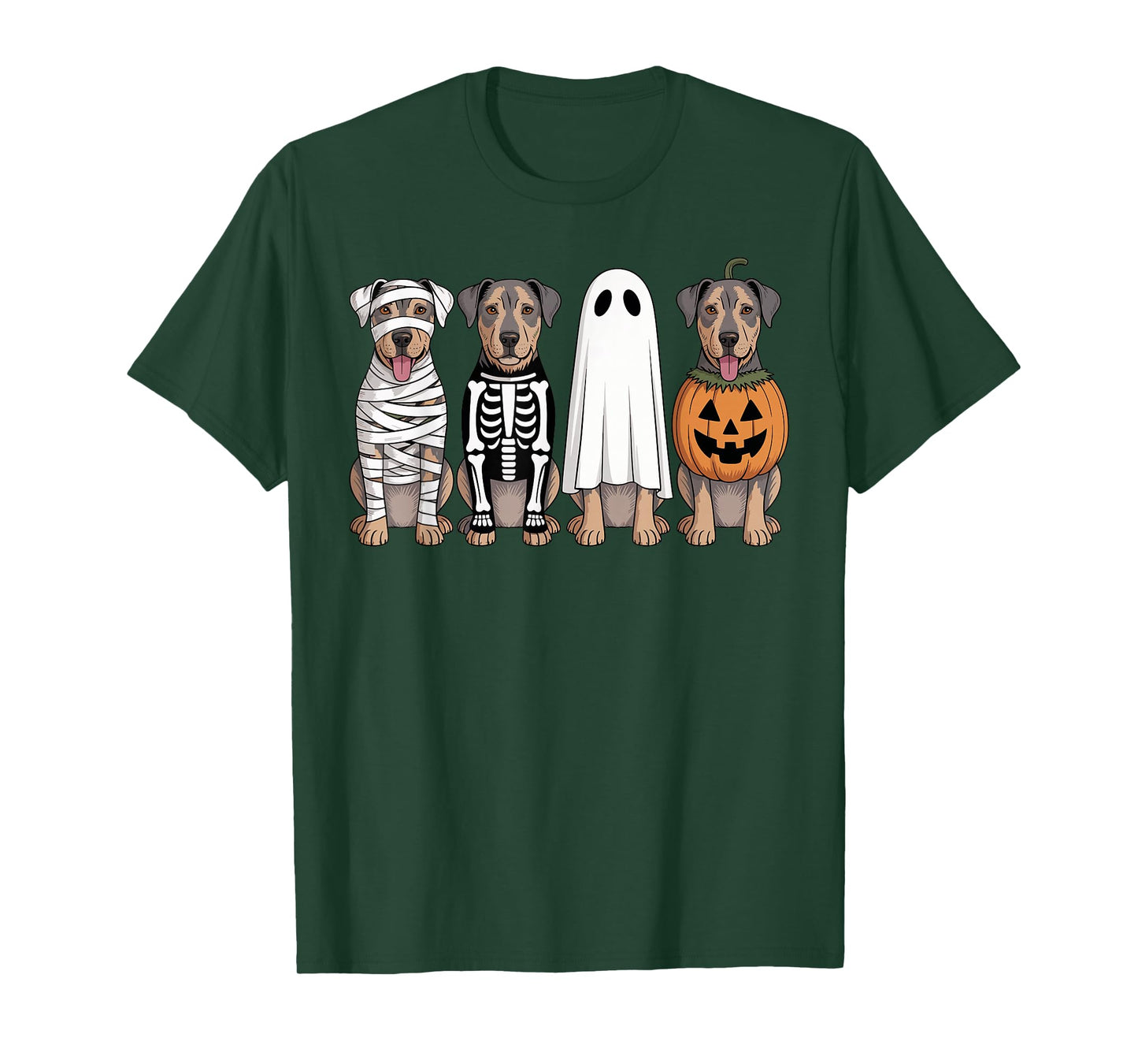Spooky Ghost Catahoula Dog Pumpkin Halloween Skeleton T-Shirt