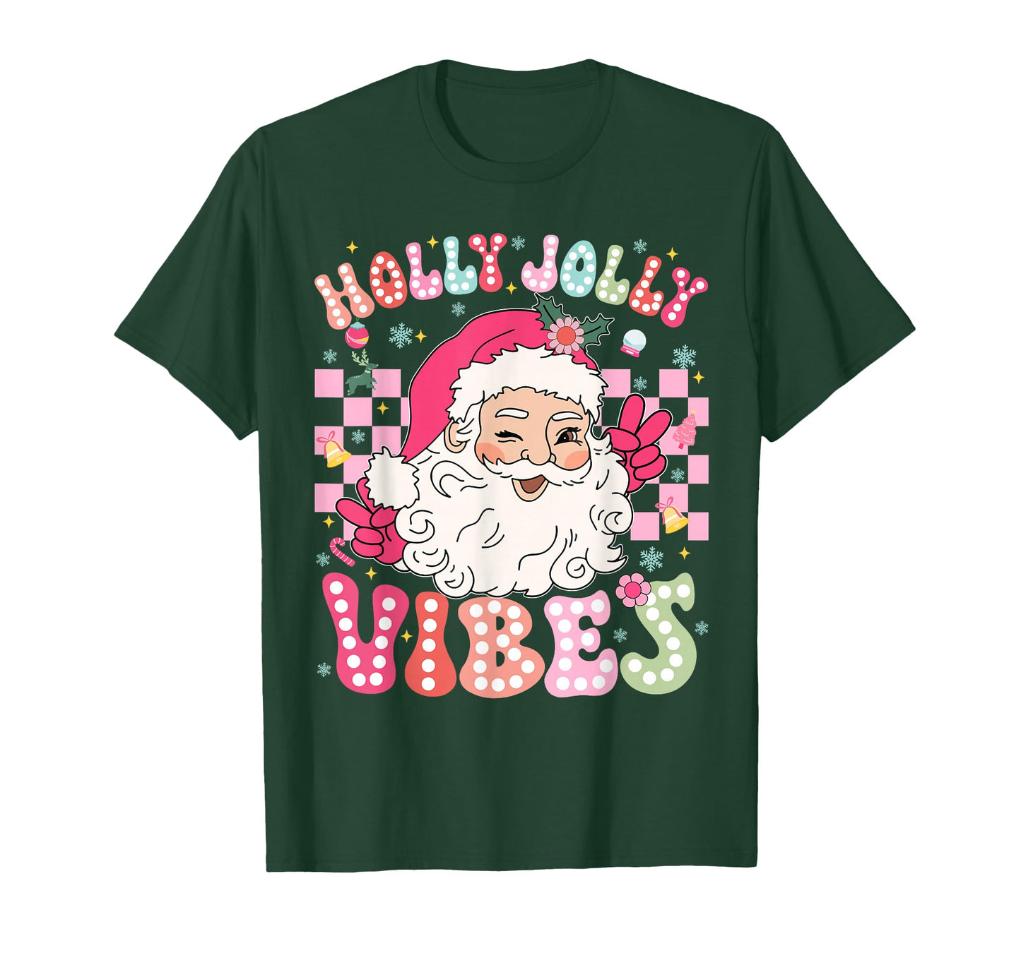 Christmas Vibes Cute Pink Santa Christmas Xmas Women Girl T-Shirt
