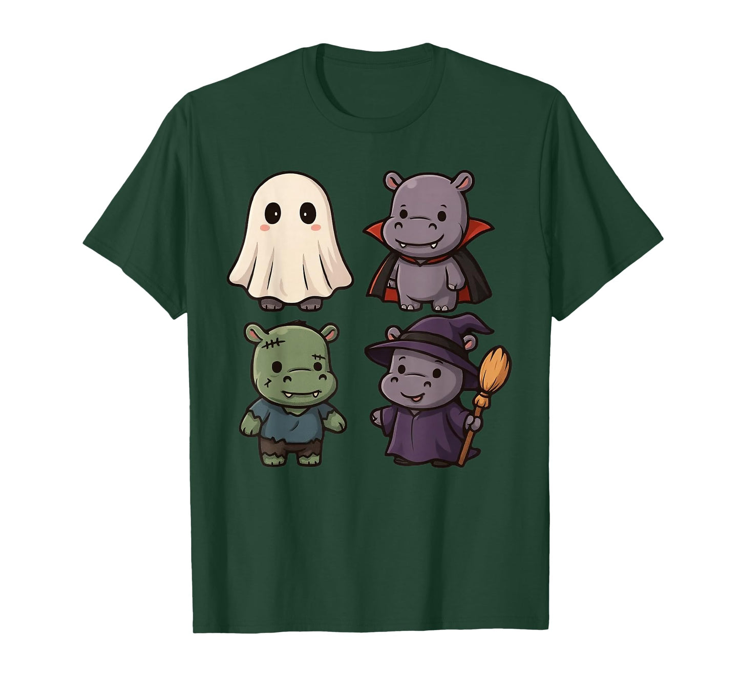 Funny Hippo Ghost Witch Zombie Halloween Costume Boys Girls T-Shirt