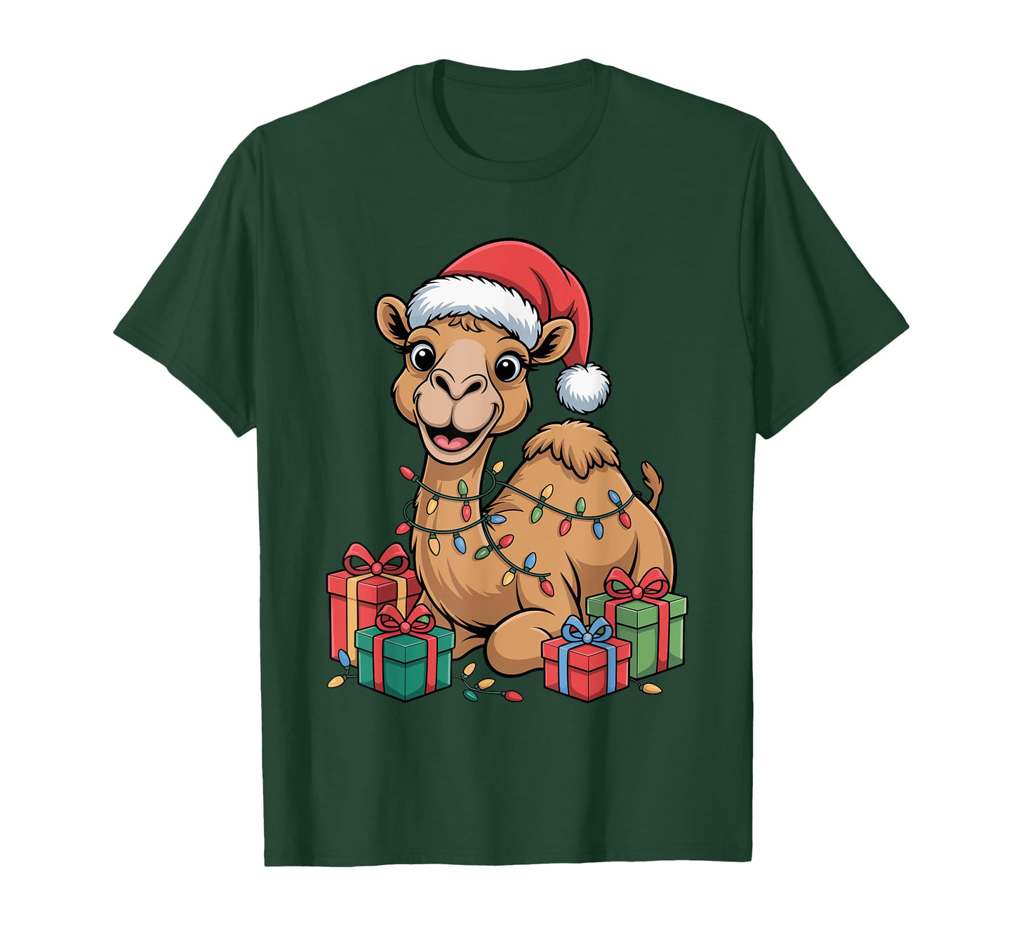 Funny Camel Santa Hat Animals Lovers Ugly Christmas Pajamas T-Shirt