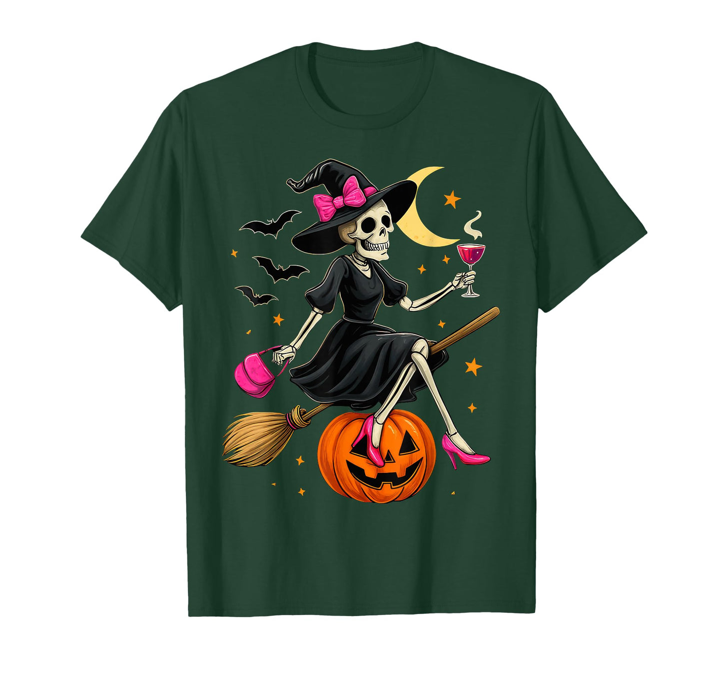 Spooky Halloween Skeleton Witch Pumpkin T-Shirt