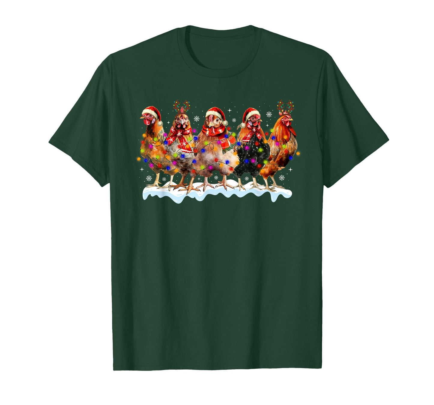 Funny Chicken Christmas Lights Farm Animal Lover Xmas Pajama T-Shirt