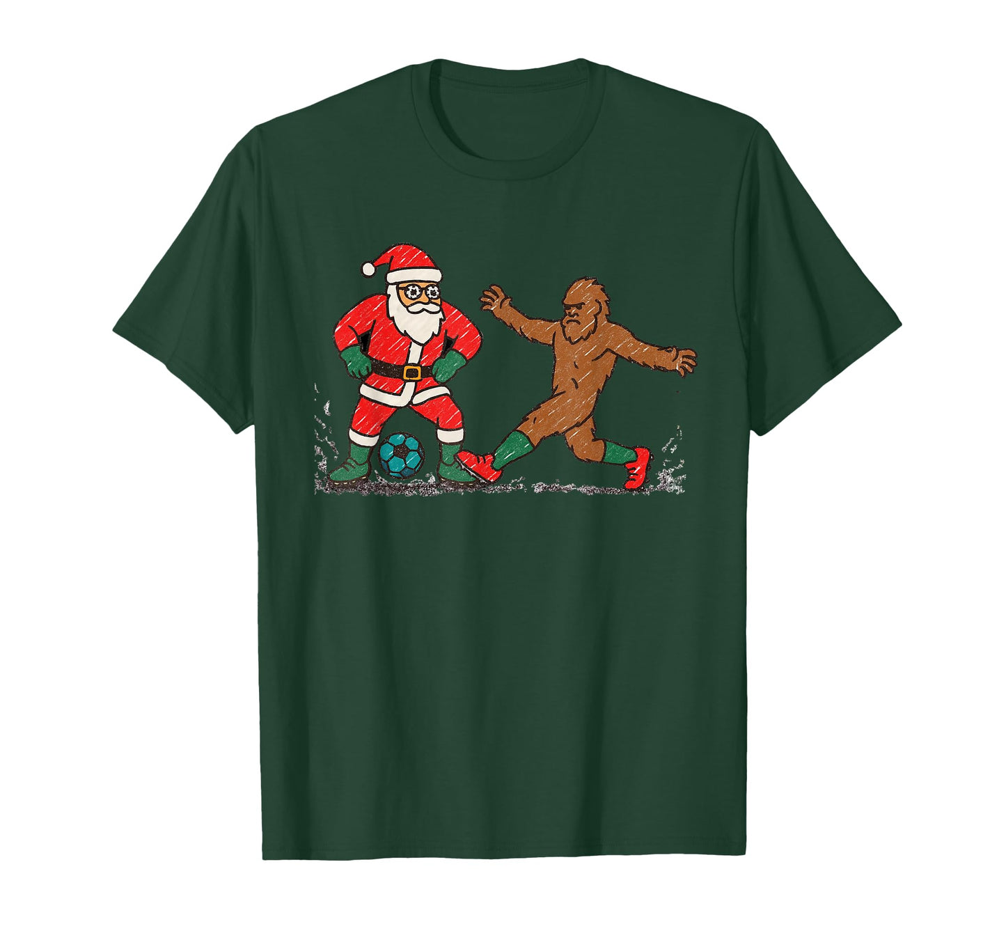 Santa Sasquatch Playing Soccer Christmas Funny Xmas Holiday T-Shirt