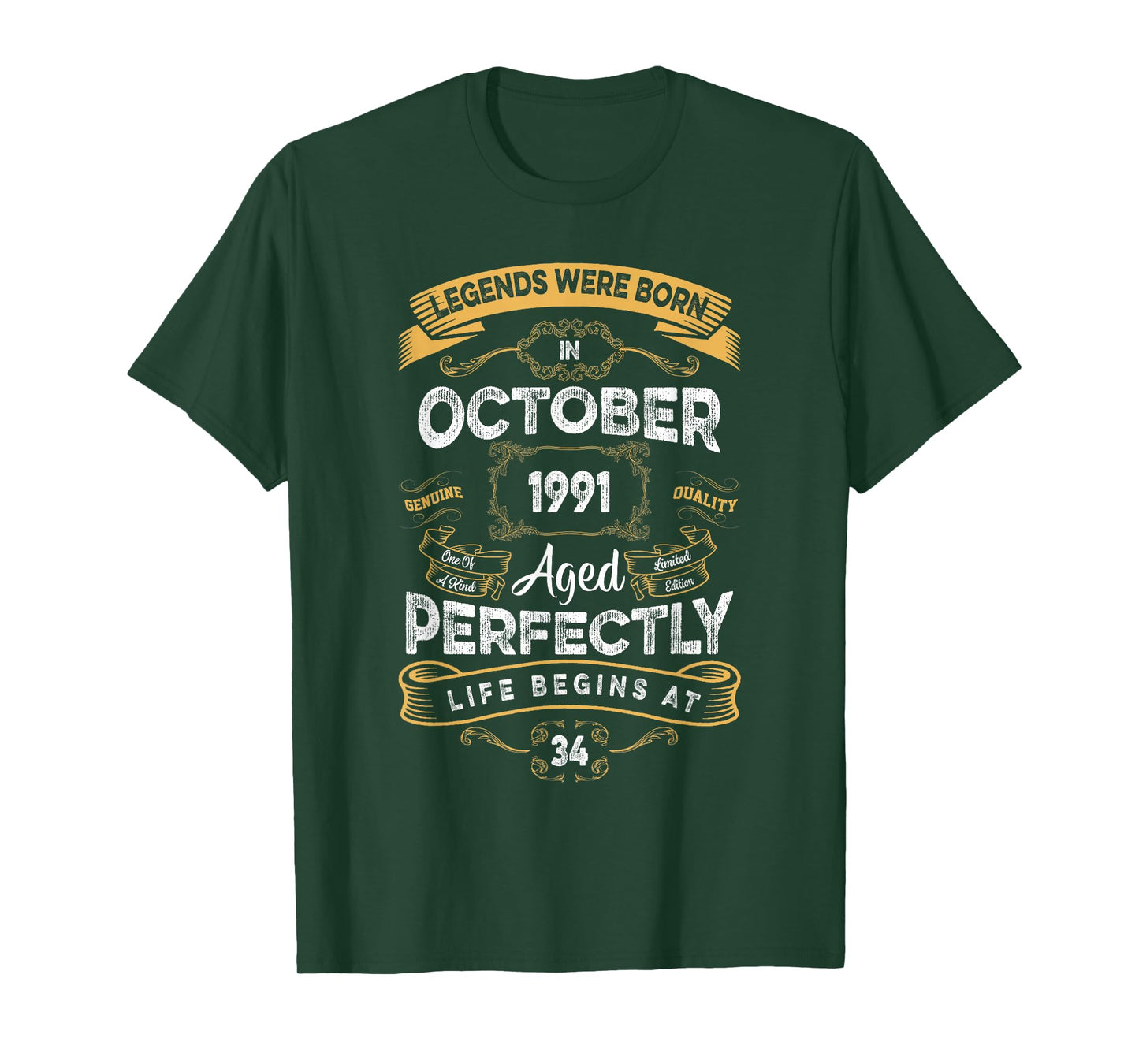 Vintage 34th Birthday Legends were Born in October 1991 T-Shirt