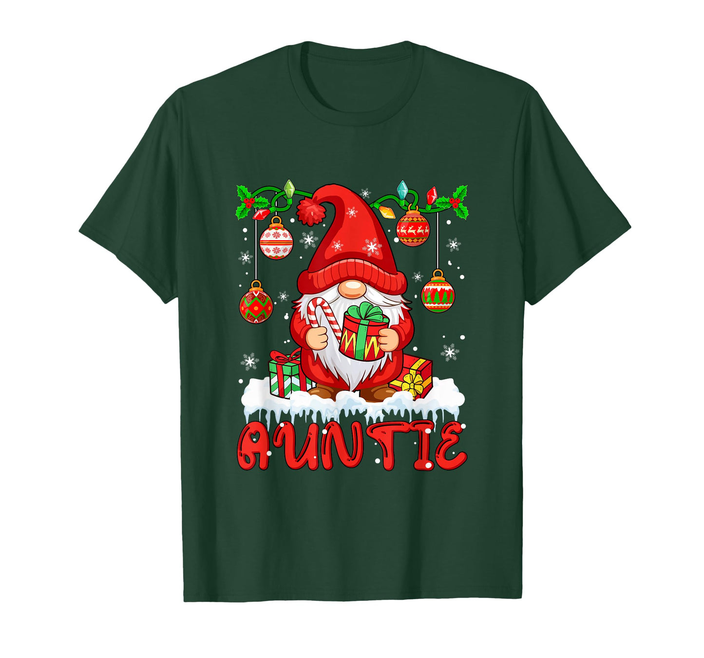 Auntie Christmas Gnome Colorful Lights Matching Family Group T-Shirt