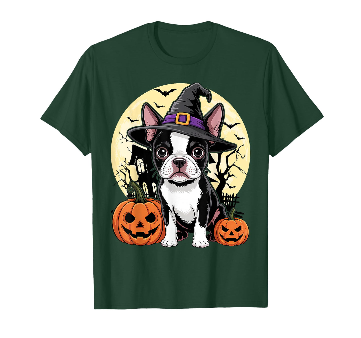 Aesthetic Halloween Boston Terrier Dog Witch Pumpkin T-Shirt