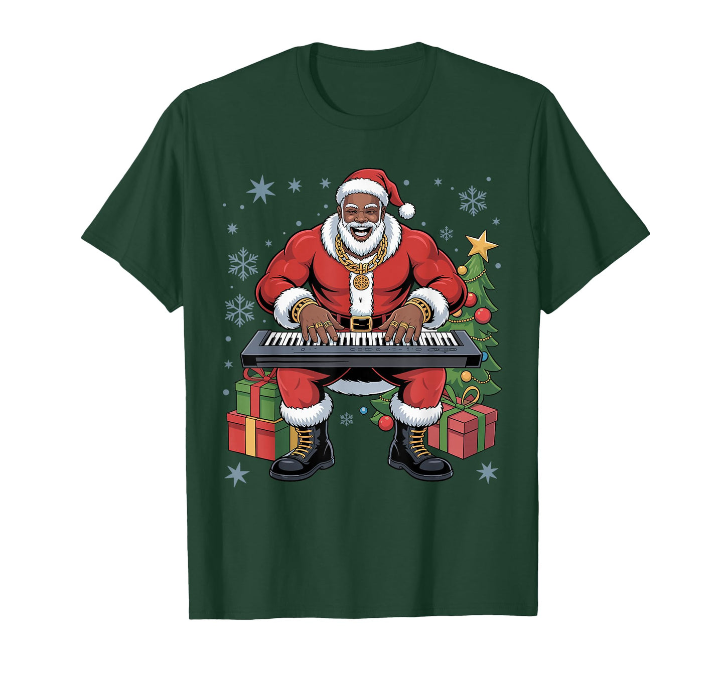African American Santa Digital Keyboard Christmas Holiday T-Shirt