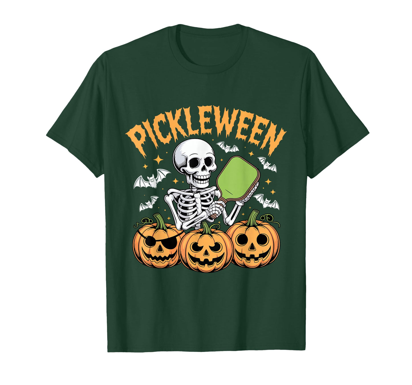 Pickleween Funny Skeleton Playing Pickleball Halloween T-Shirt