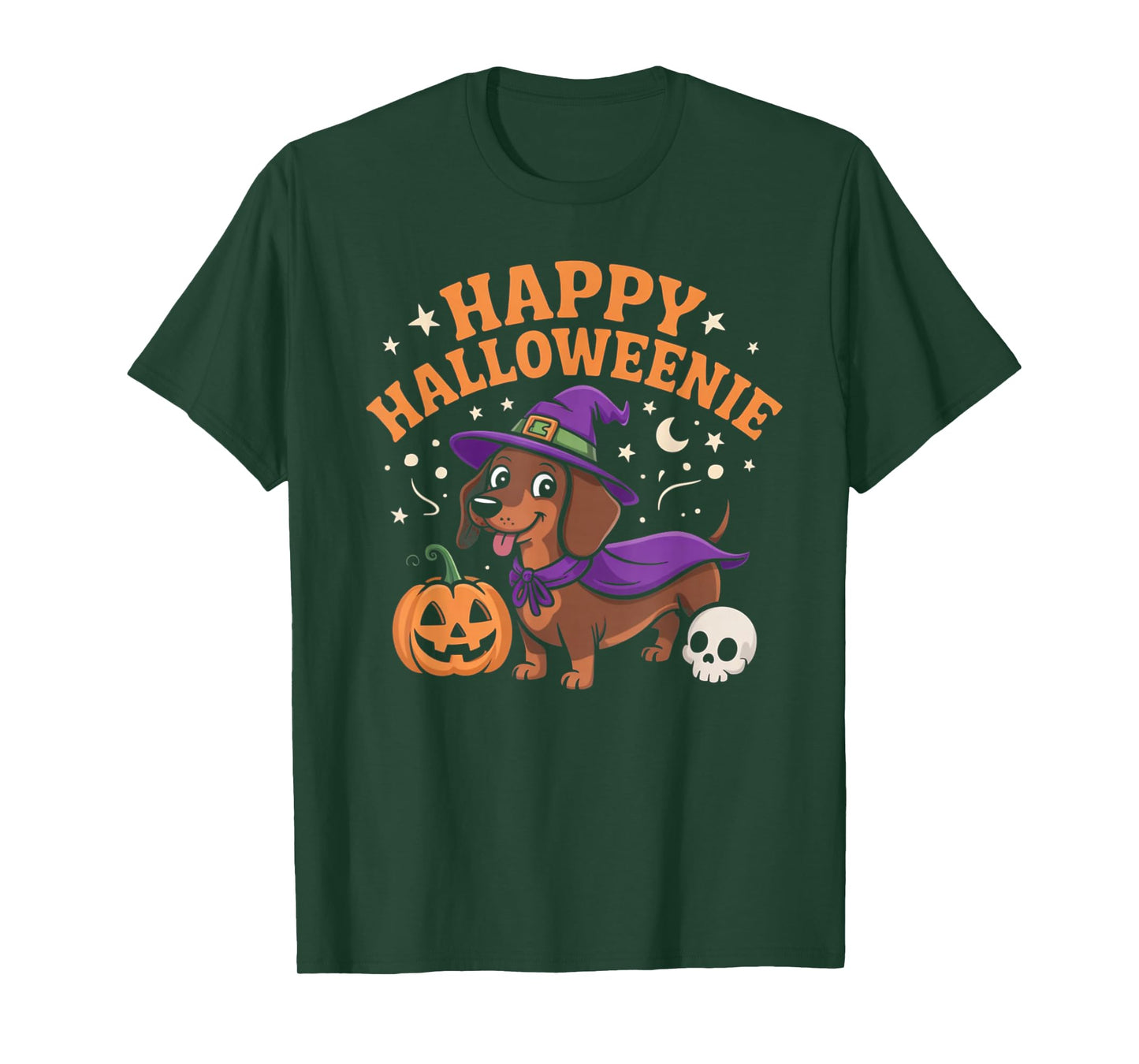 Dachshund Weiner Dog Witch Happy Halloweenie T-Shirt