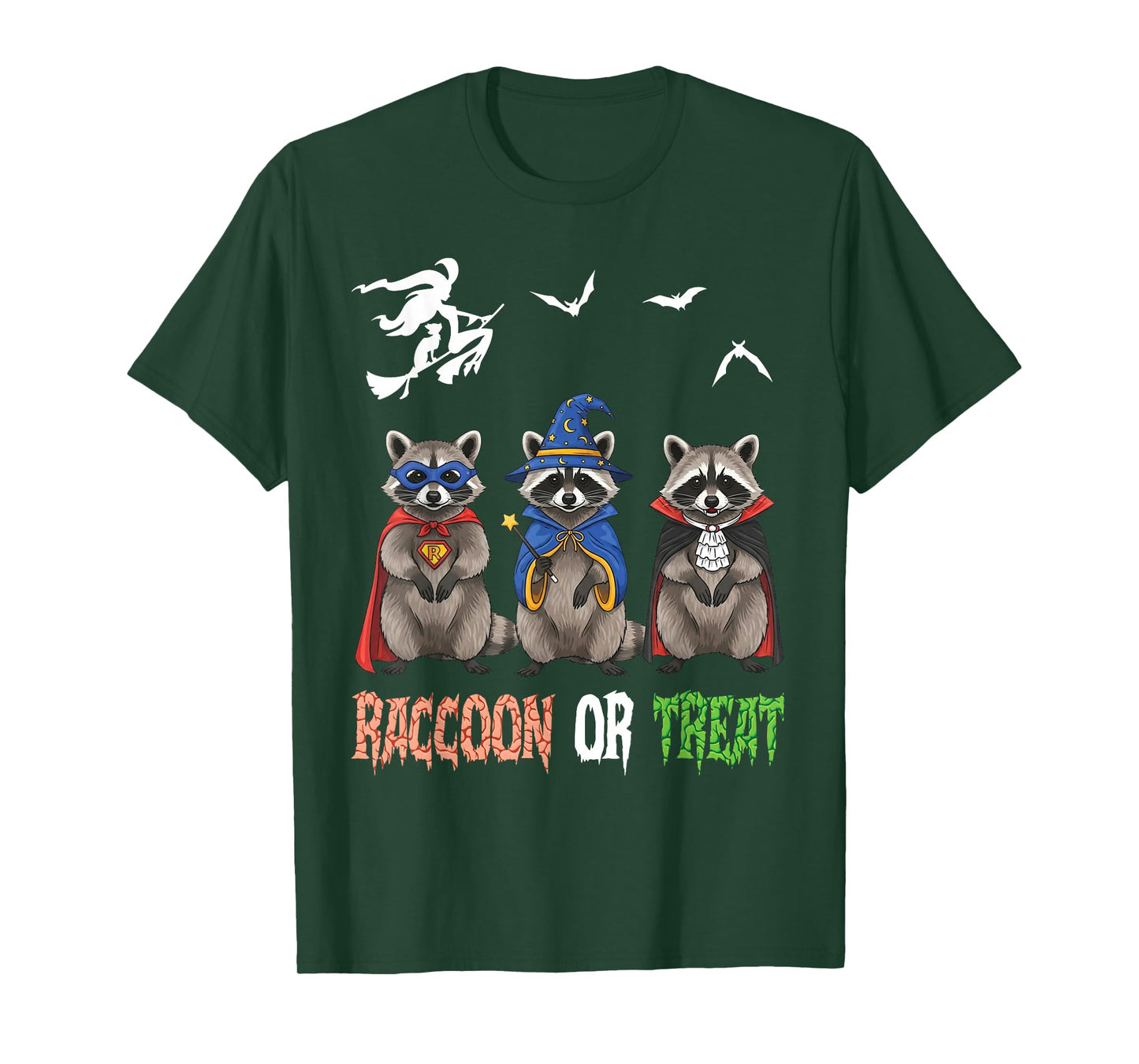 Raccoon Or Treat Halloween Day Witch Ghost Pumpkin Costume T-Shirt