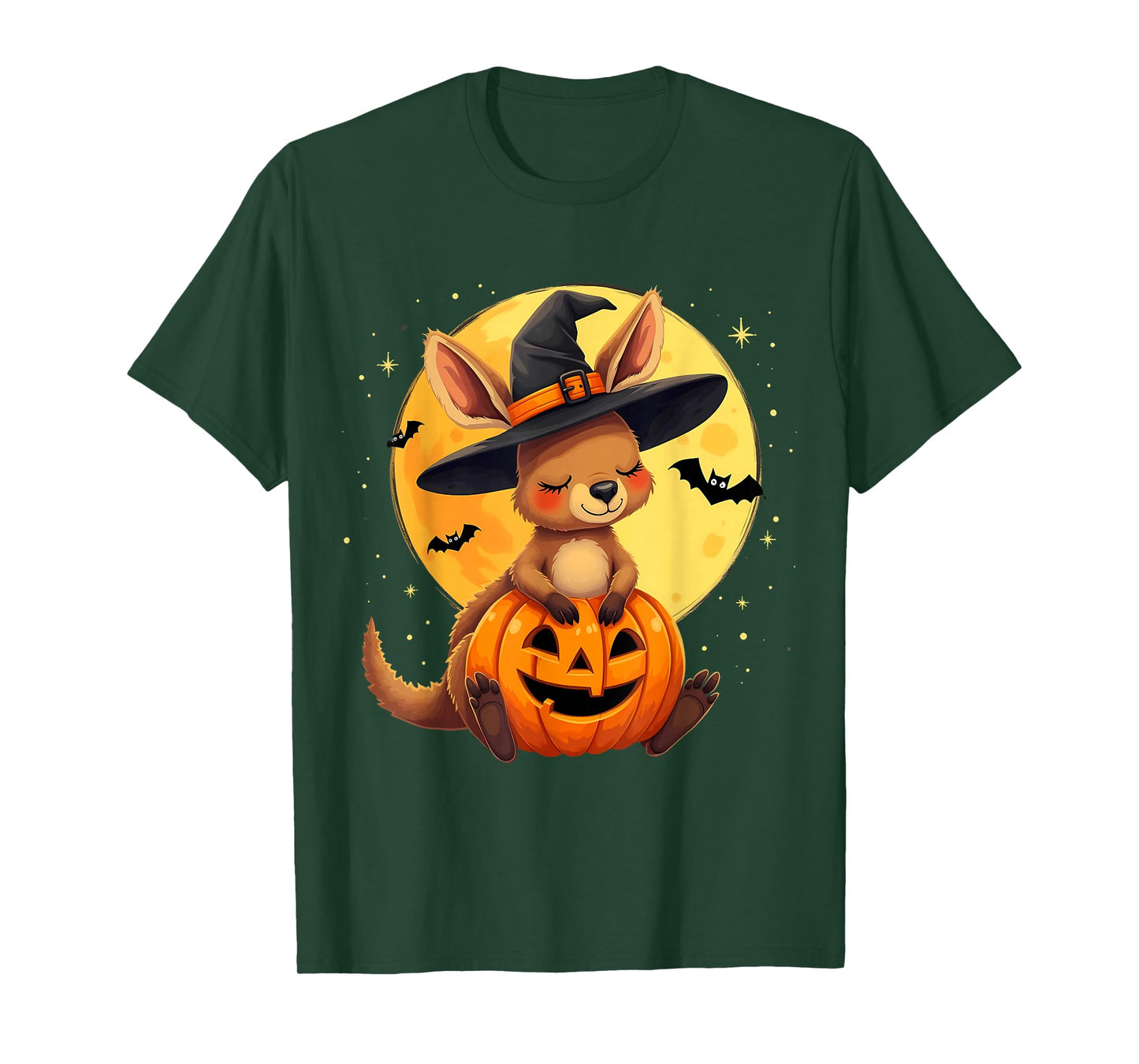 Halloween Kangaroo Witch Hat Pumpkin Spooky T-Shirt