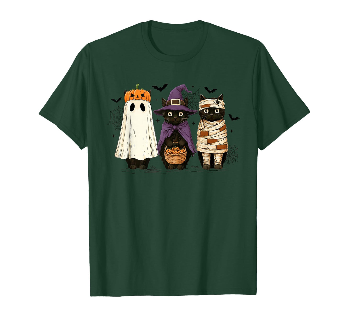 Retro Black Cat Witch Scary Halloween Pumpkin Women Men Kids T-Shirt