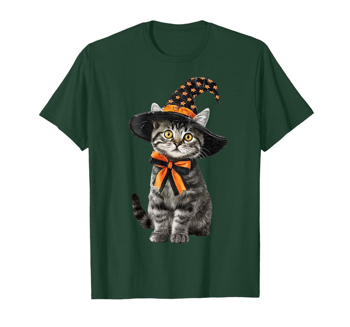 Cute Kitten Bow Cat Witch Hat Scary Halloween Men Women Kids T-Shirt