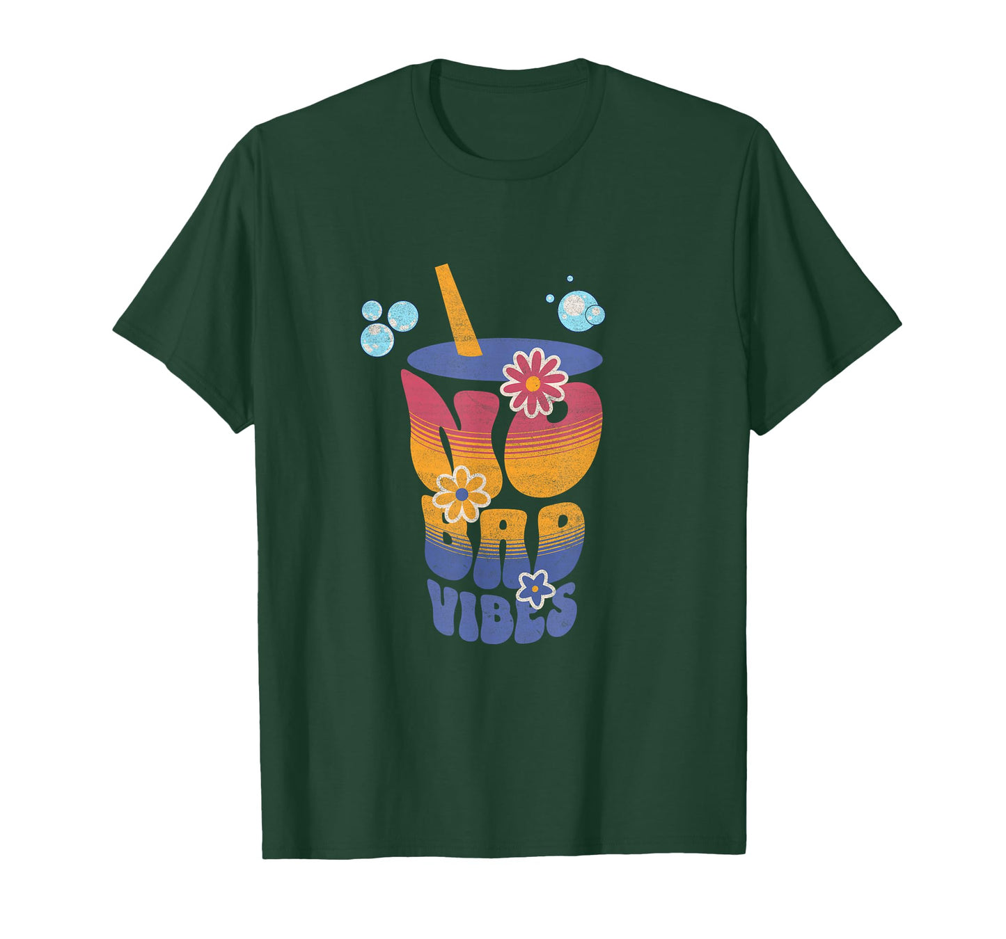 No Bad Vibes Summer Retro Sunset Think Positive Wellbeing T-Shirt for Men Women