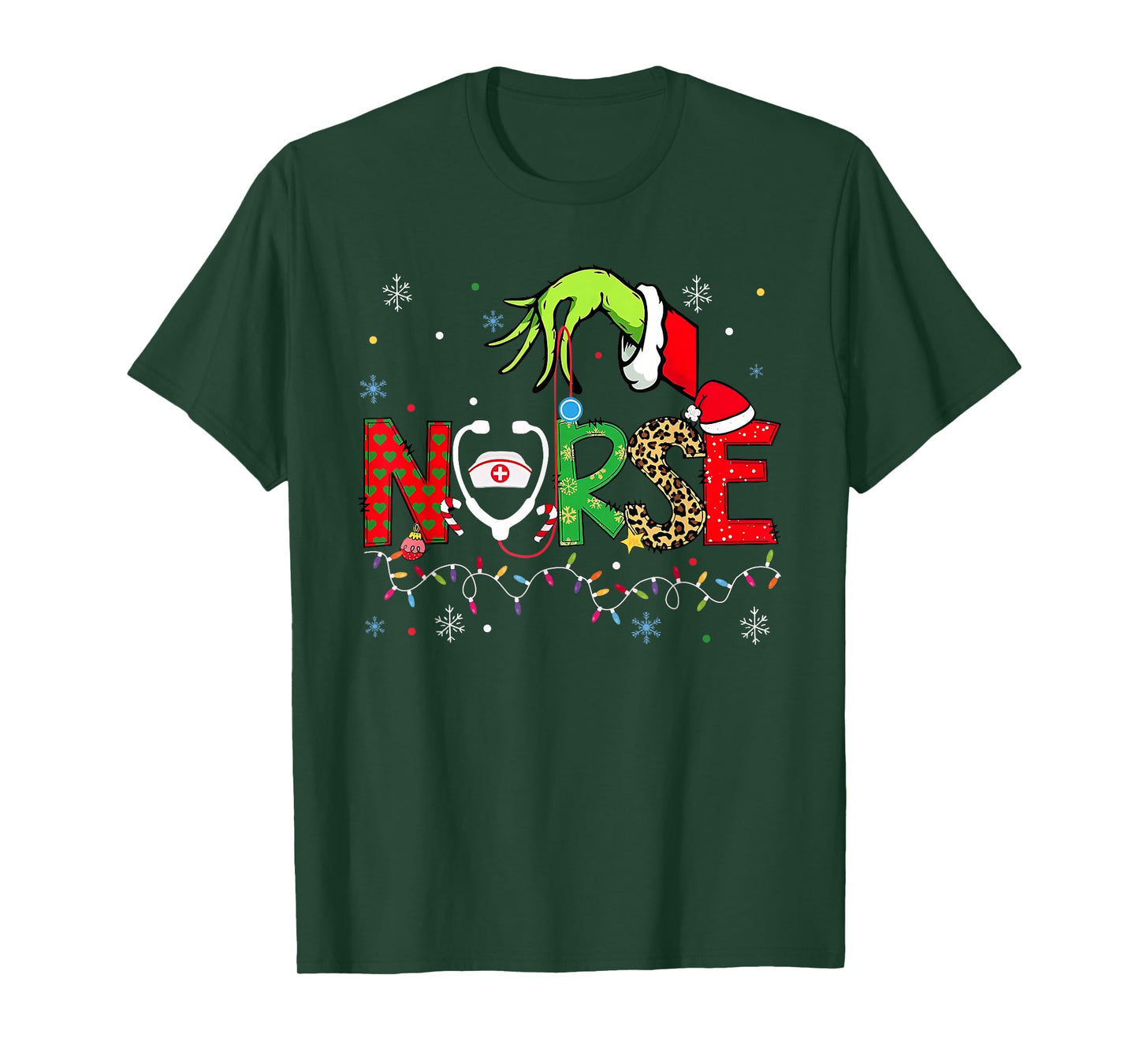 Stethoscope Nurse Merry Christmas Xmas Lights Holiday Snow T-Shirt