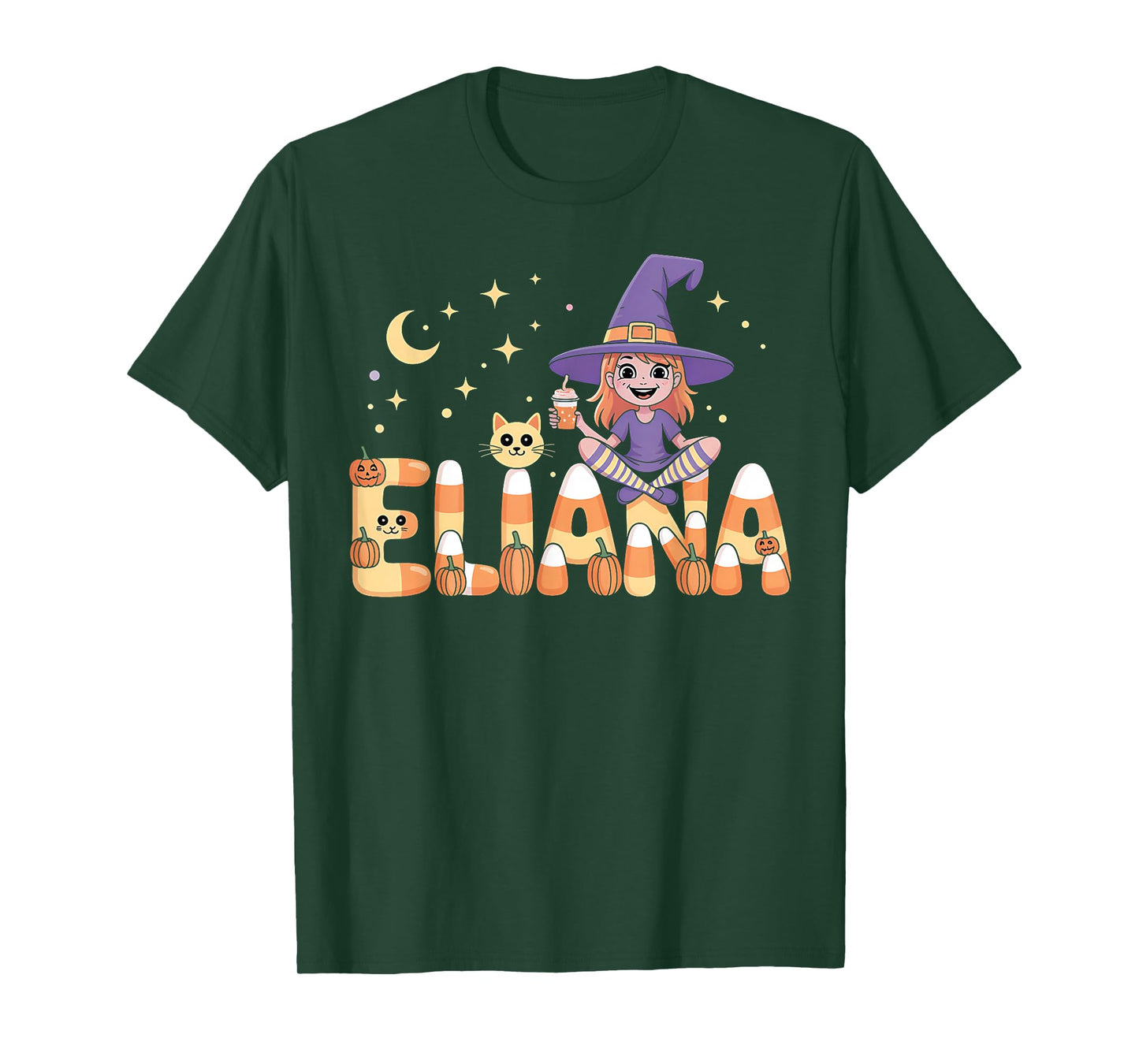 Eliana Witch Candy Corn Cat Halloween Women and Girls T-Shirt