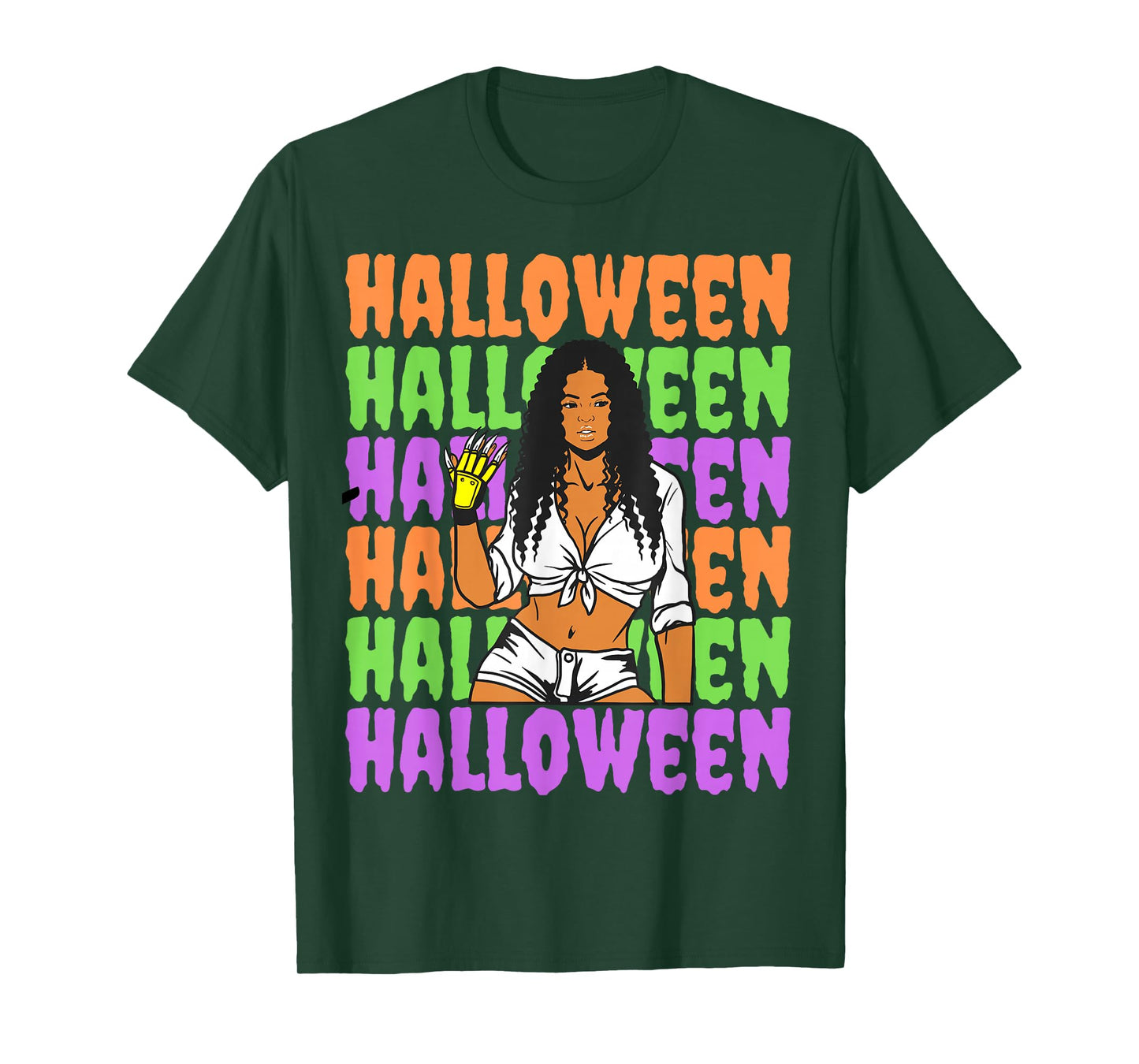Funny Melanin Halloween Black Girl Magic Scary Blood Glove T-Shirt