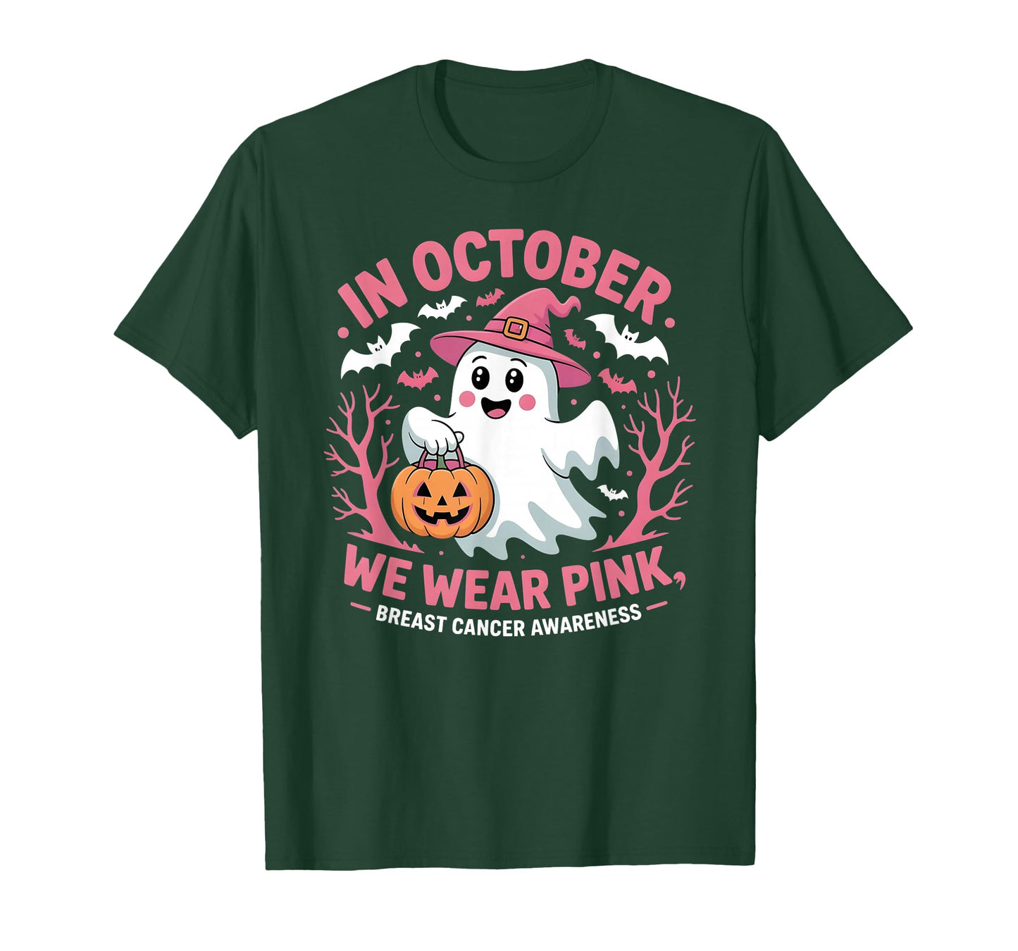 in October We Wear Pink Ghost Breast Cancer Awareness T-Shirt
