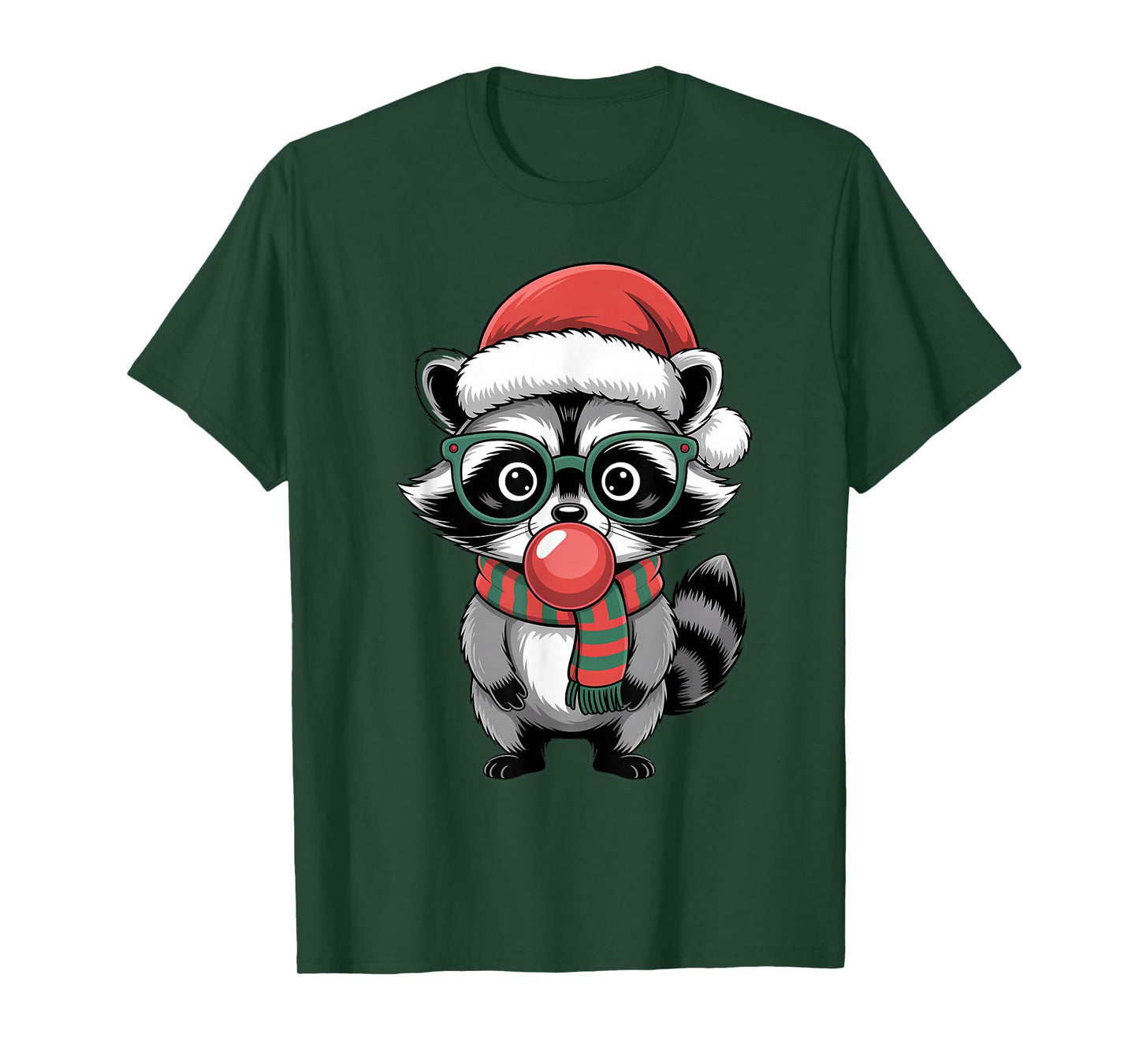 Christmas Raccoon in Green Glasses Bubble Men Women Kids T-Shirt