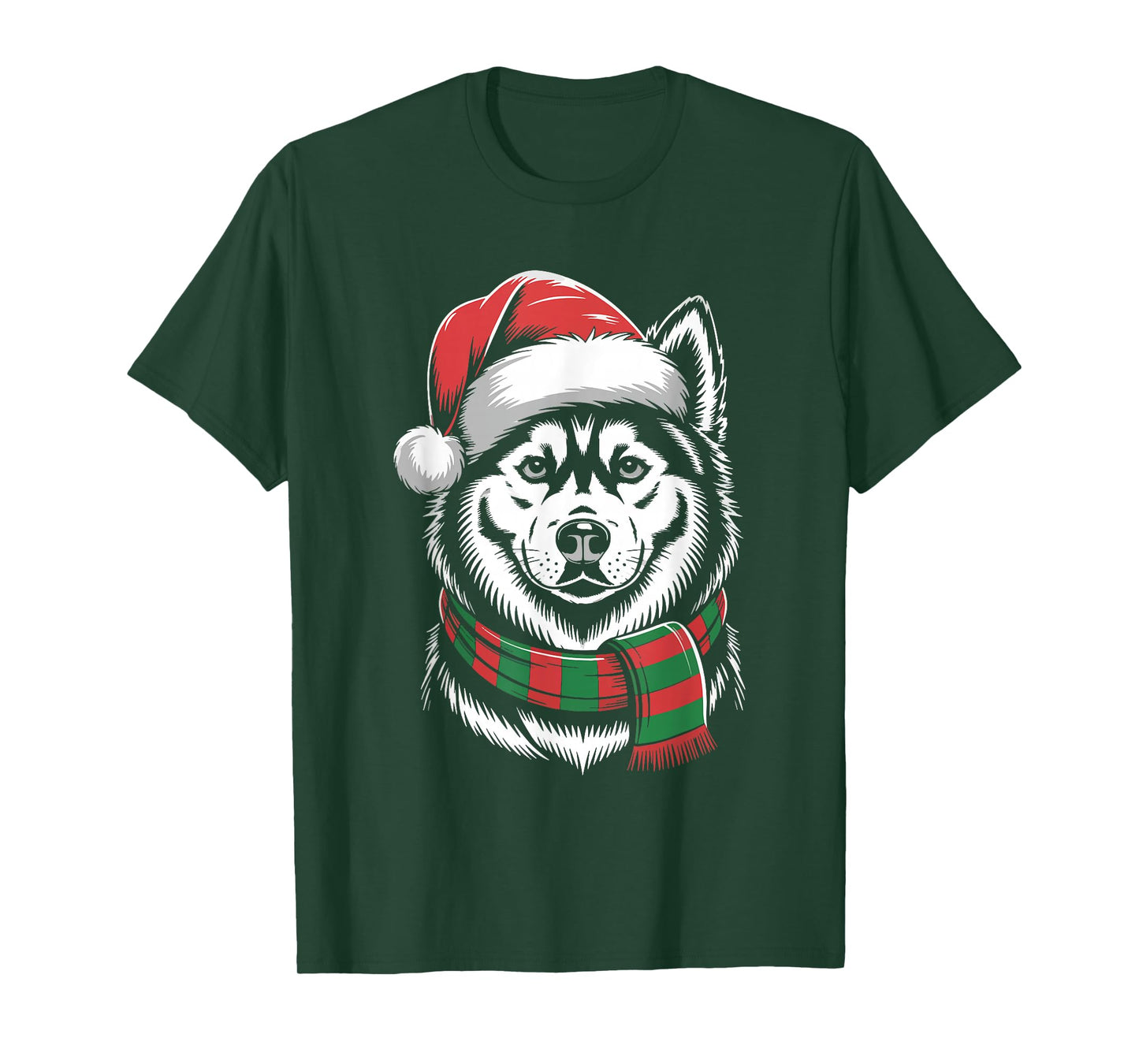 Siberian Husky Dog Xmas Santa Hat Scarf Christmas Costume T-Shirt