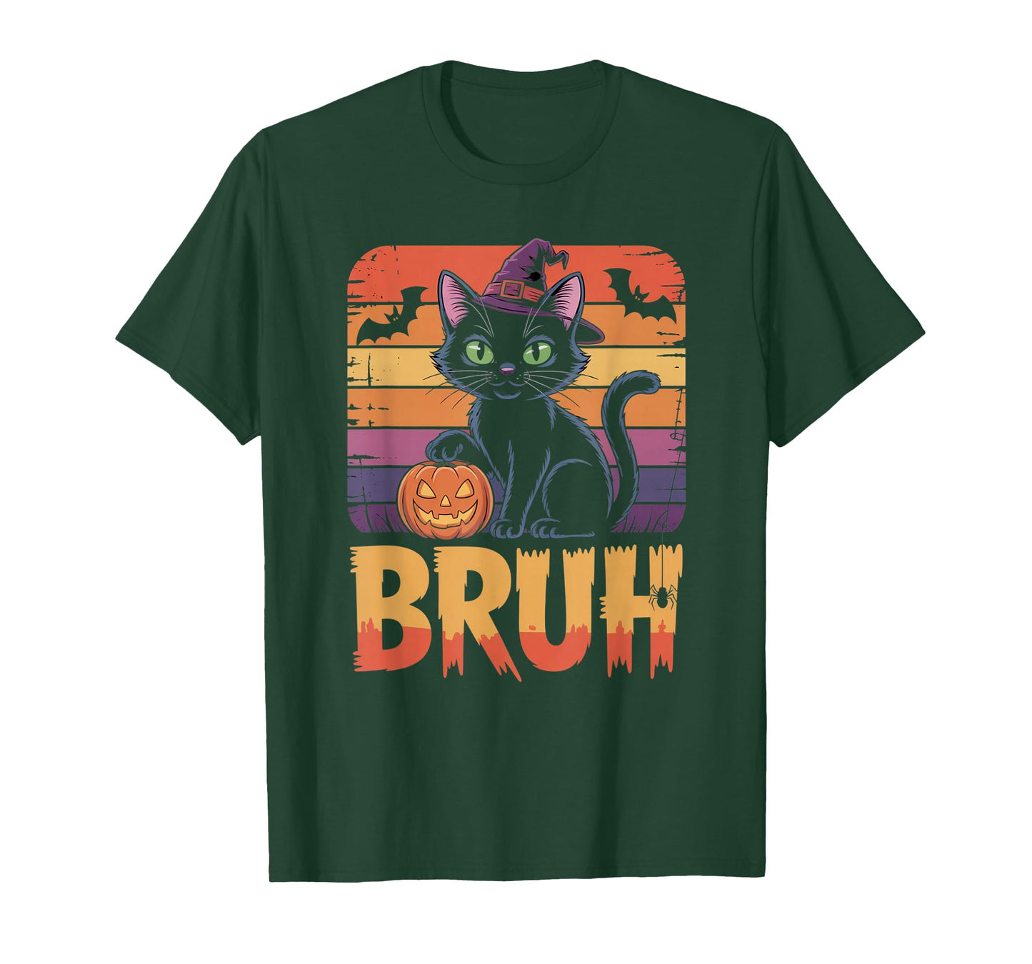 Bruh Witch Cat Pumpkin Halloween Shirt Teens Meme Vintage T-Shirt