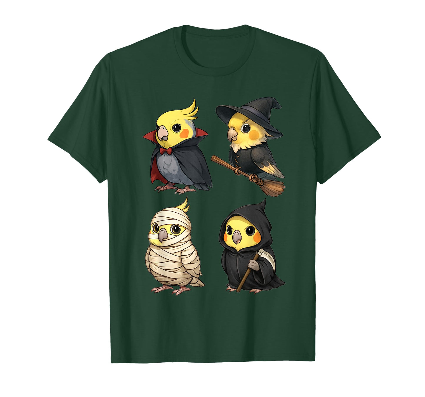 Cute Cockatiel Parrot Witch Boo Mummy Halloween Boys & Girls T-Shirt