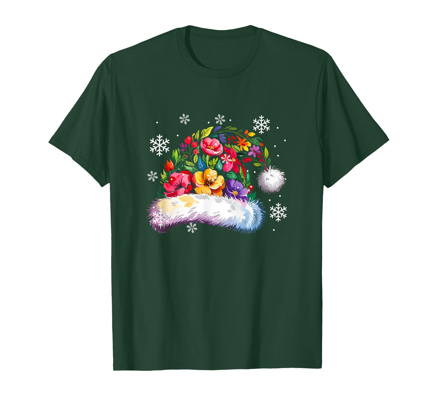 Colorful Flowers Santa Xmas Hat Shape Matching Family Kids T-Shirt