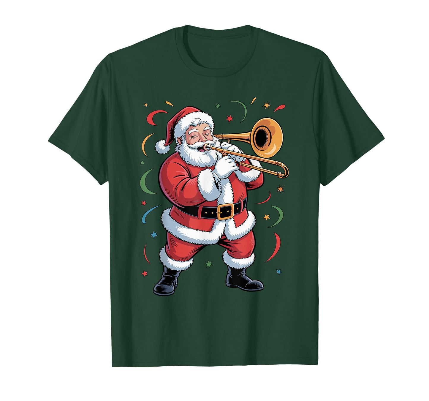 Santa Playing Trombone Funny Holiday Christmas Xmas Pajama T-Shirt
