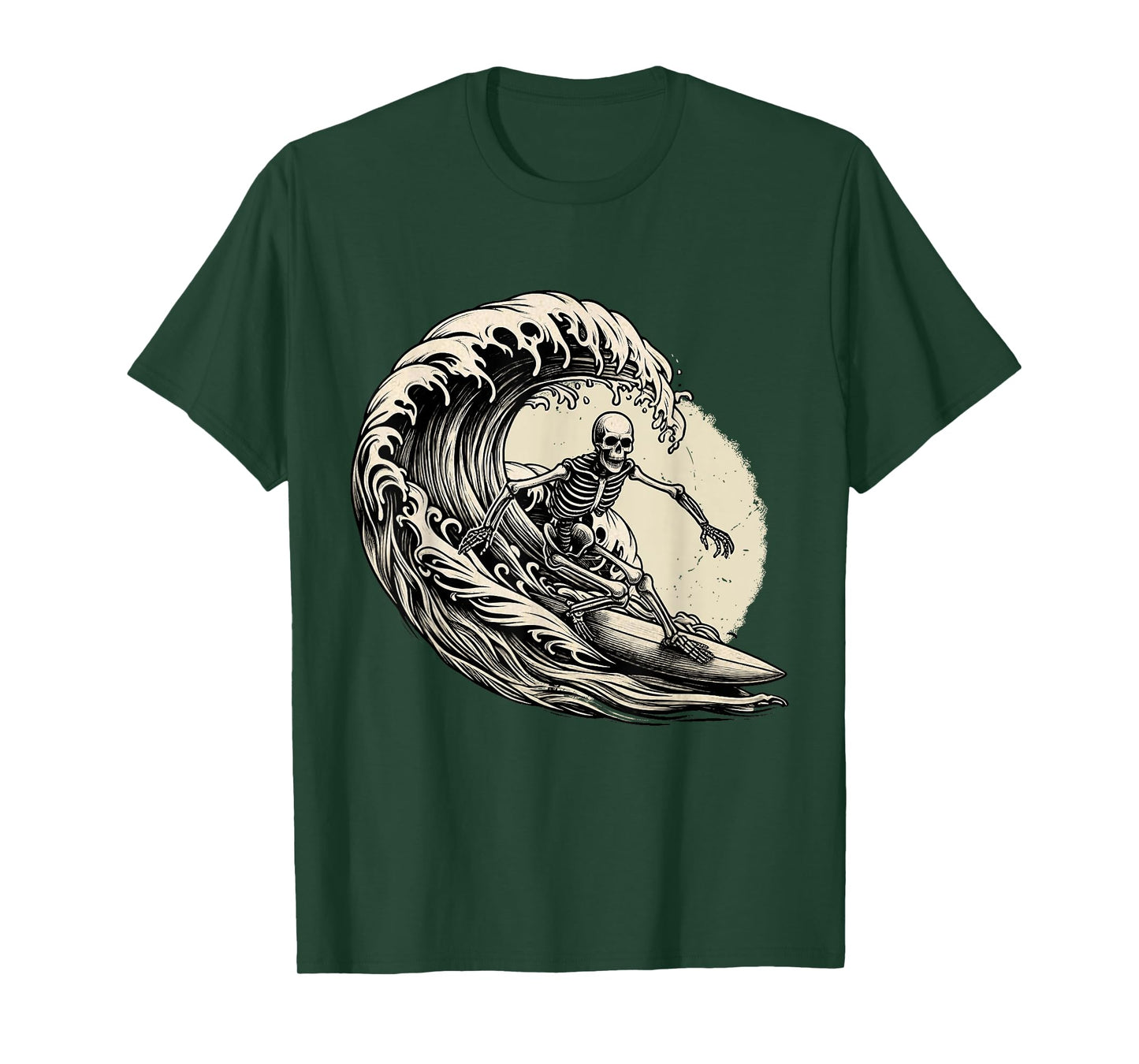 Skeleton Surfer Vintage Big Wave Surfing Funny Halloween T-Shirt