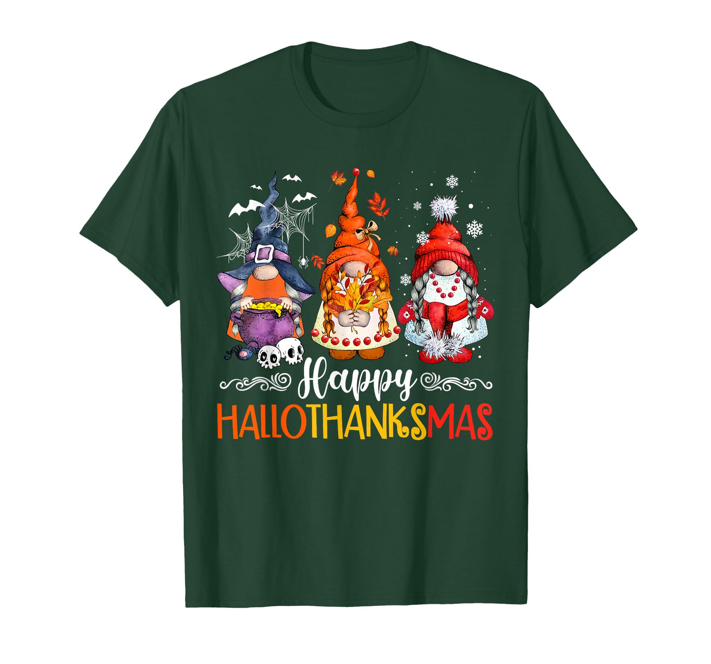 Happy Hallothanksmas Gnomes Lover Halloween Merry Christmas T-Shirt
