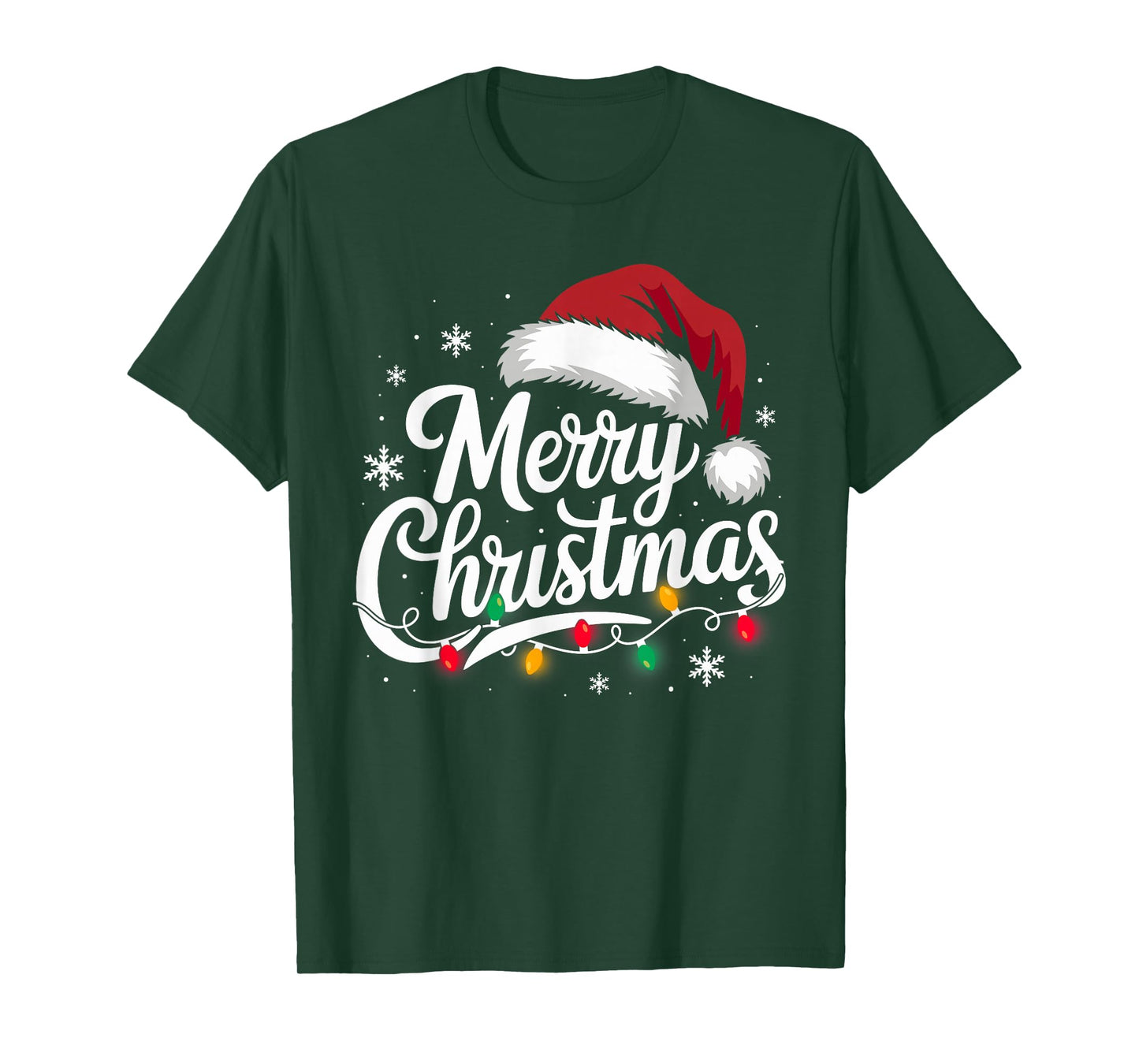 Merry Christmas Lights Red Santa Hat Xmas Family Men Women T-Shirt