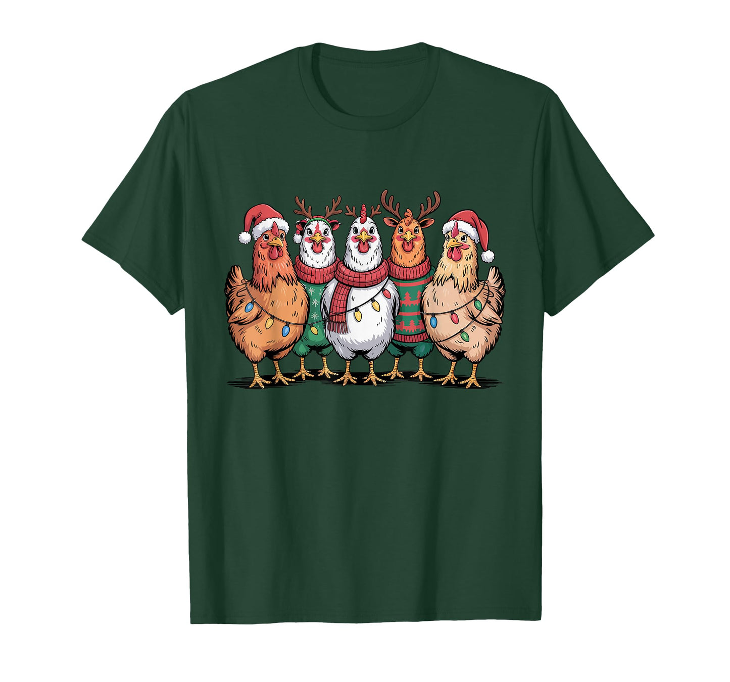 Christmas Lights Chicken Santa Funny Xmas Tree for Men Women T-Shirt