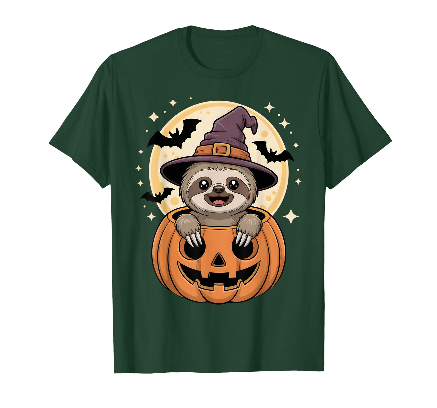 Cute Sloth Pumpkin Witch Hat Halloween Moon Bat Sloths Lover T-Shirt