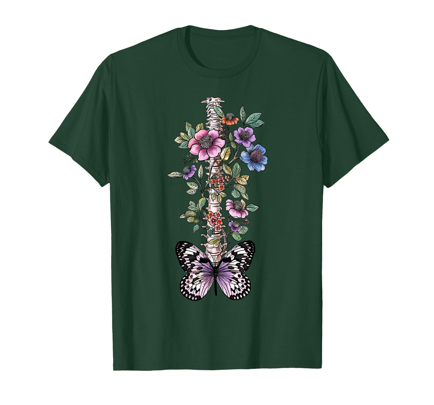 Floral Skeleton Butterfly Spine Chiropractor Chiropractic T-Shirt