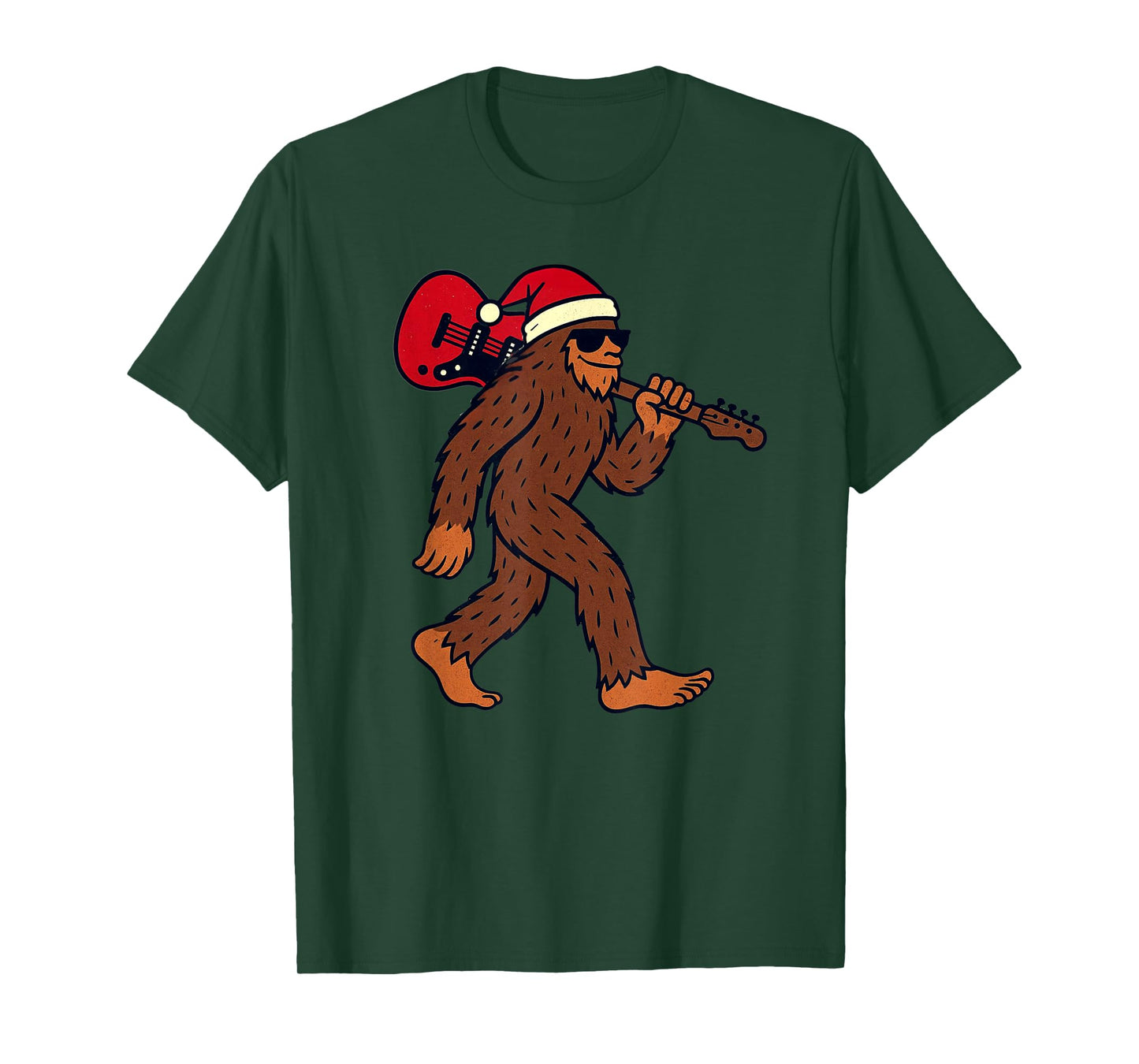 Sasquatch Playing Rock Guitar Christmas Vintage Funny Xmas T-Shirt