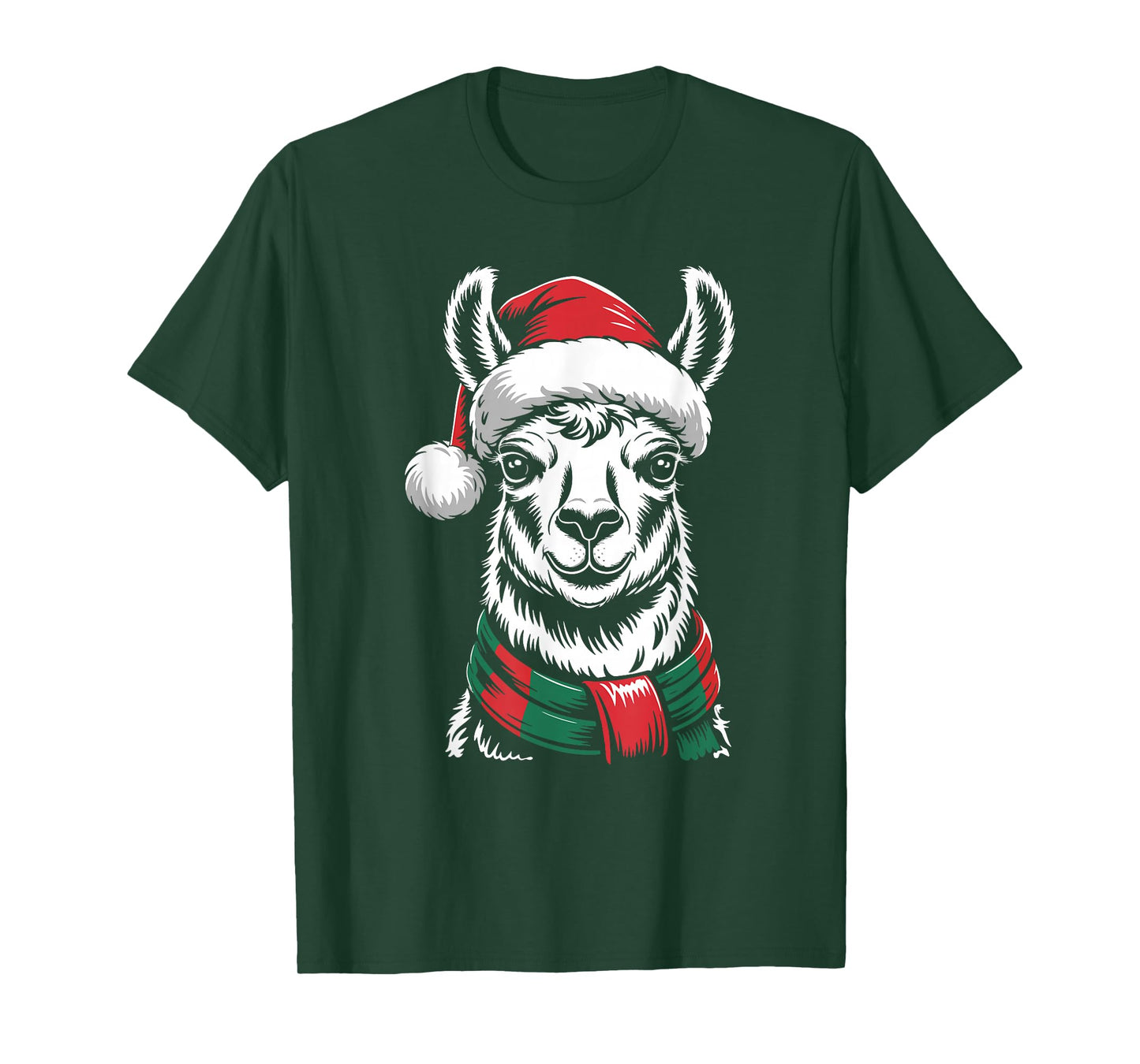Llama Xmas Santa Hat Scarf Christmas Costume T-Shirt